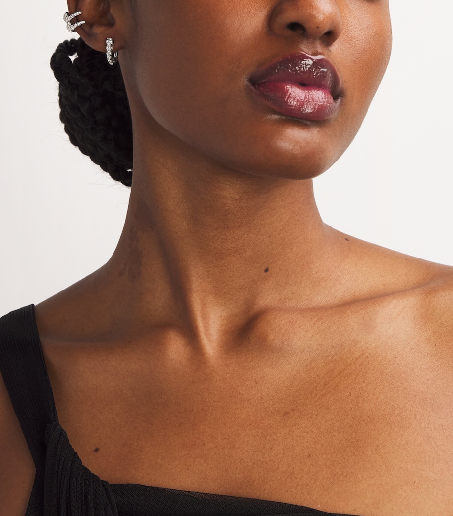 White Gold and Diamond Aria U Huggie Earrings WHITE GOLD Image 5