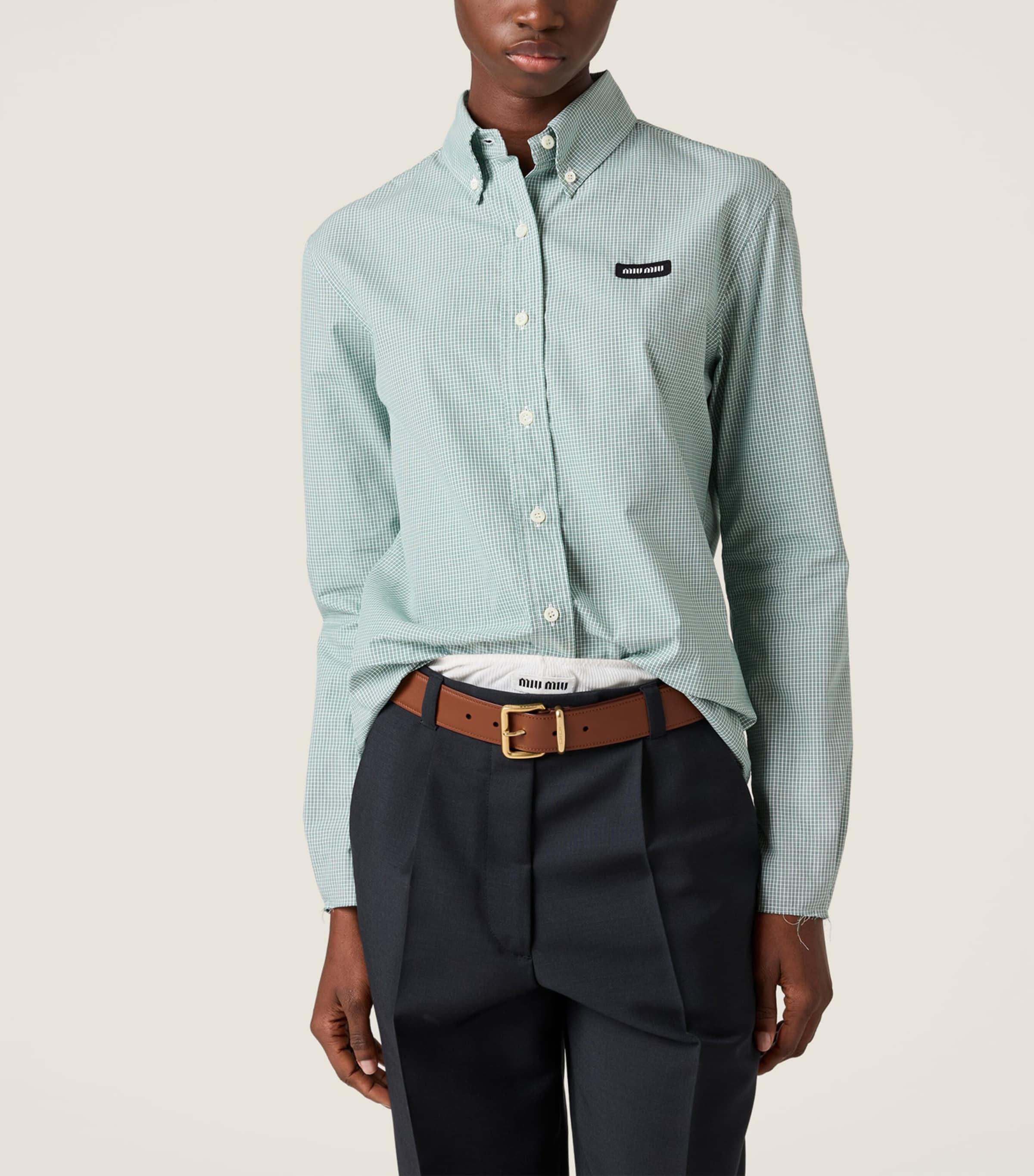 Cotton Poplin Check Shirt F077U Image 4