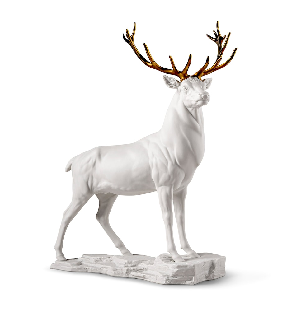 Lladró Deer Ornament (52cm) White & Copper Image 1