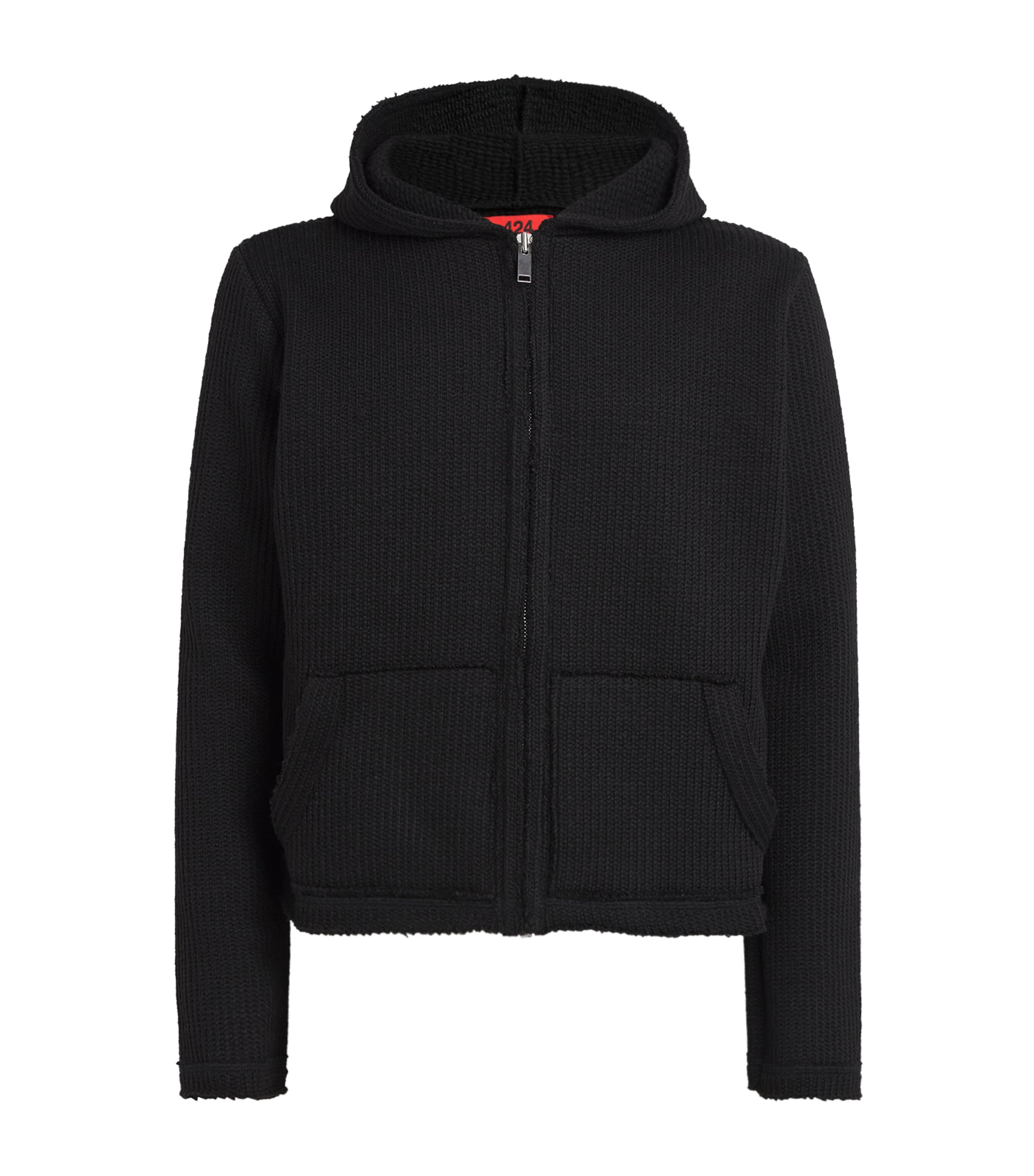 Ribbed Zip-Up Hoodie BLACK Image 1