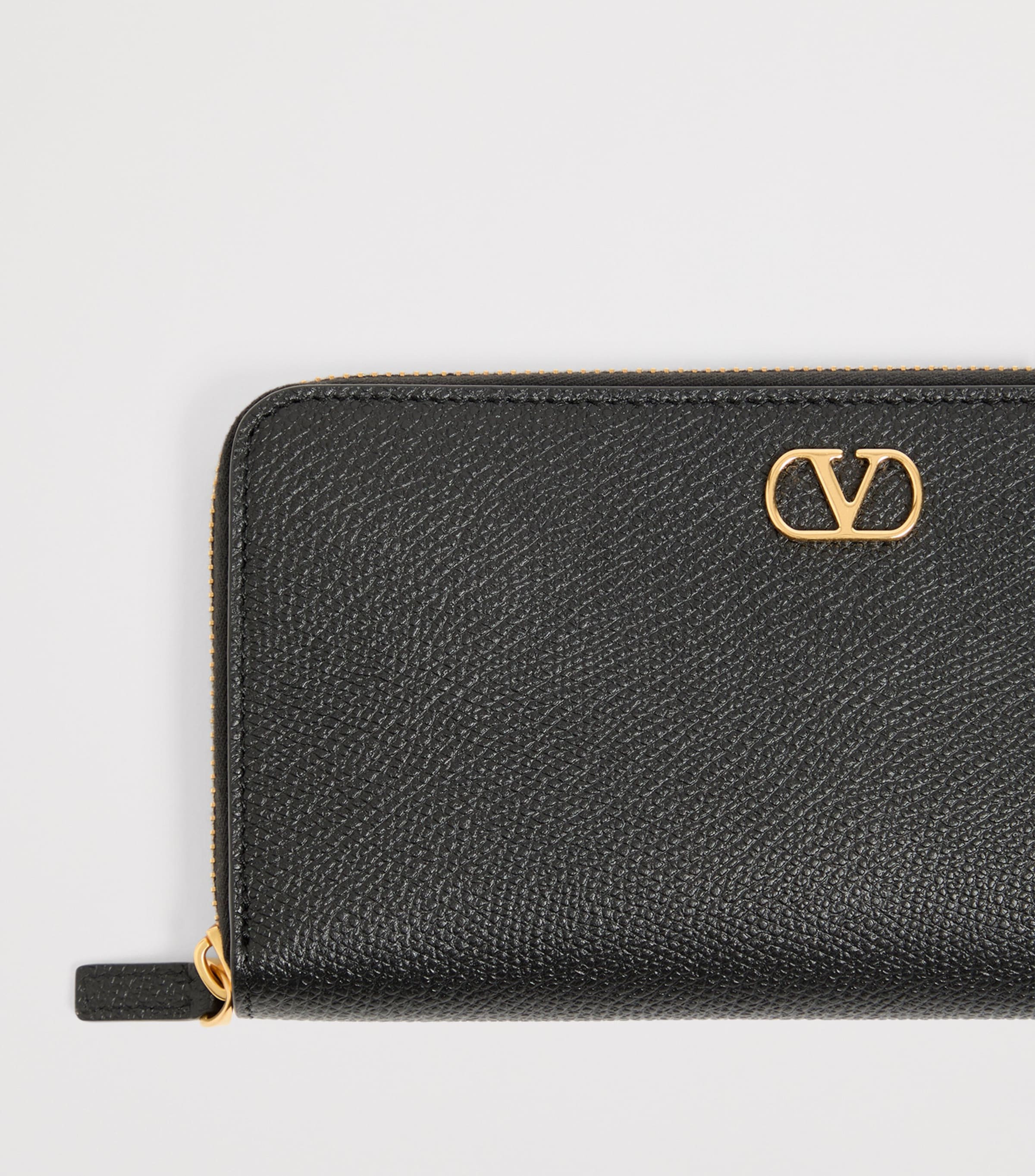 Valentino Garavani Black Leather VLogo Signature Zip-Around Wallet