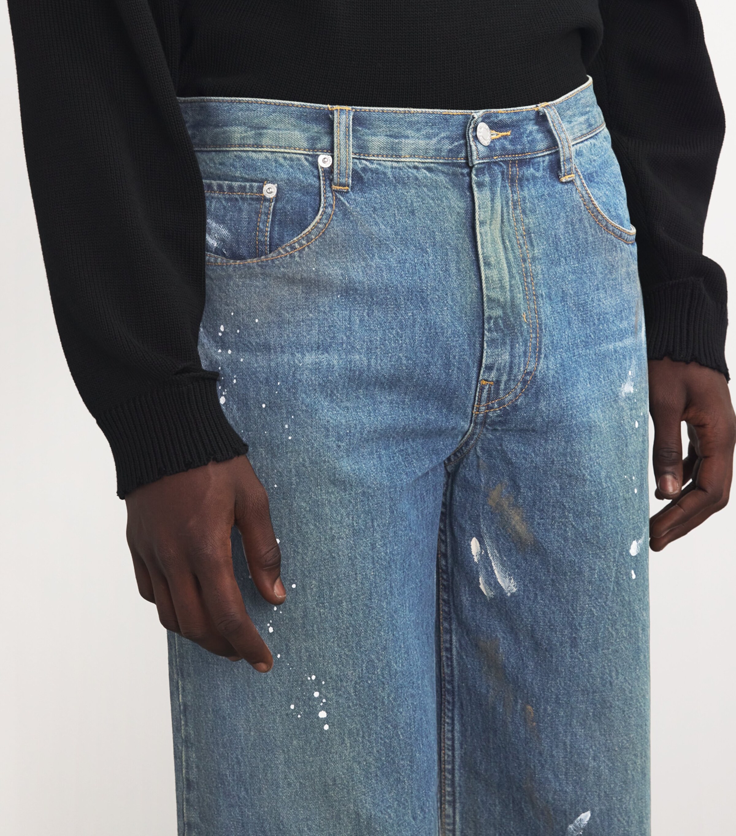 Helmut Lang Mens Ankle Snap Painted Jeans Mid Indigo Image 6