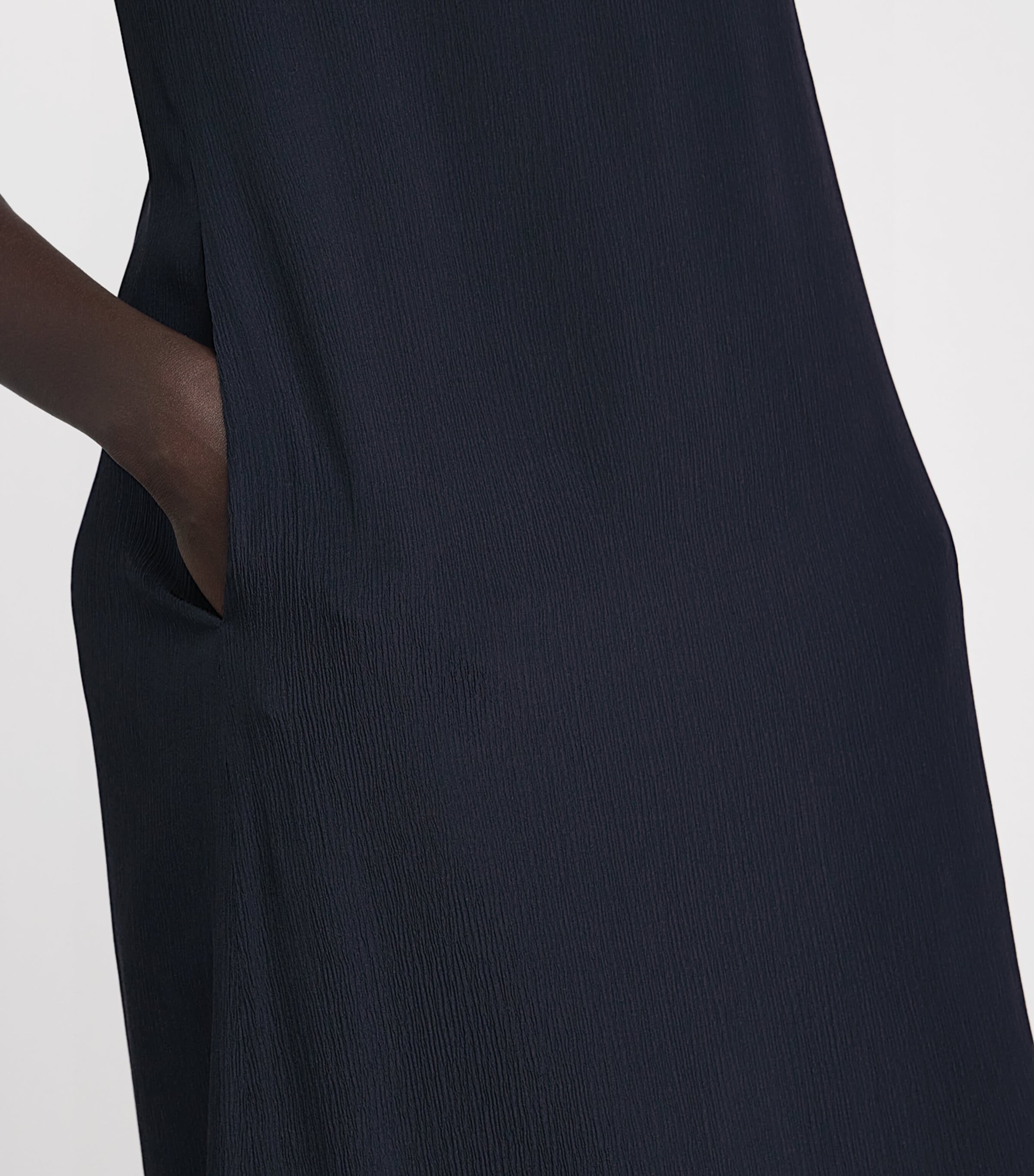 Silk Shirred Midi Dress DARK NAVY Image 6