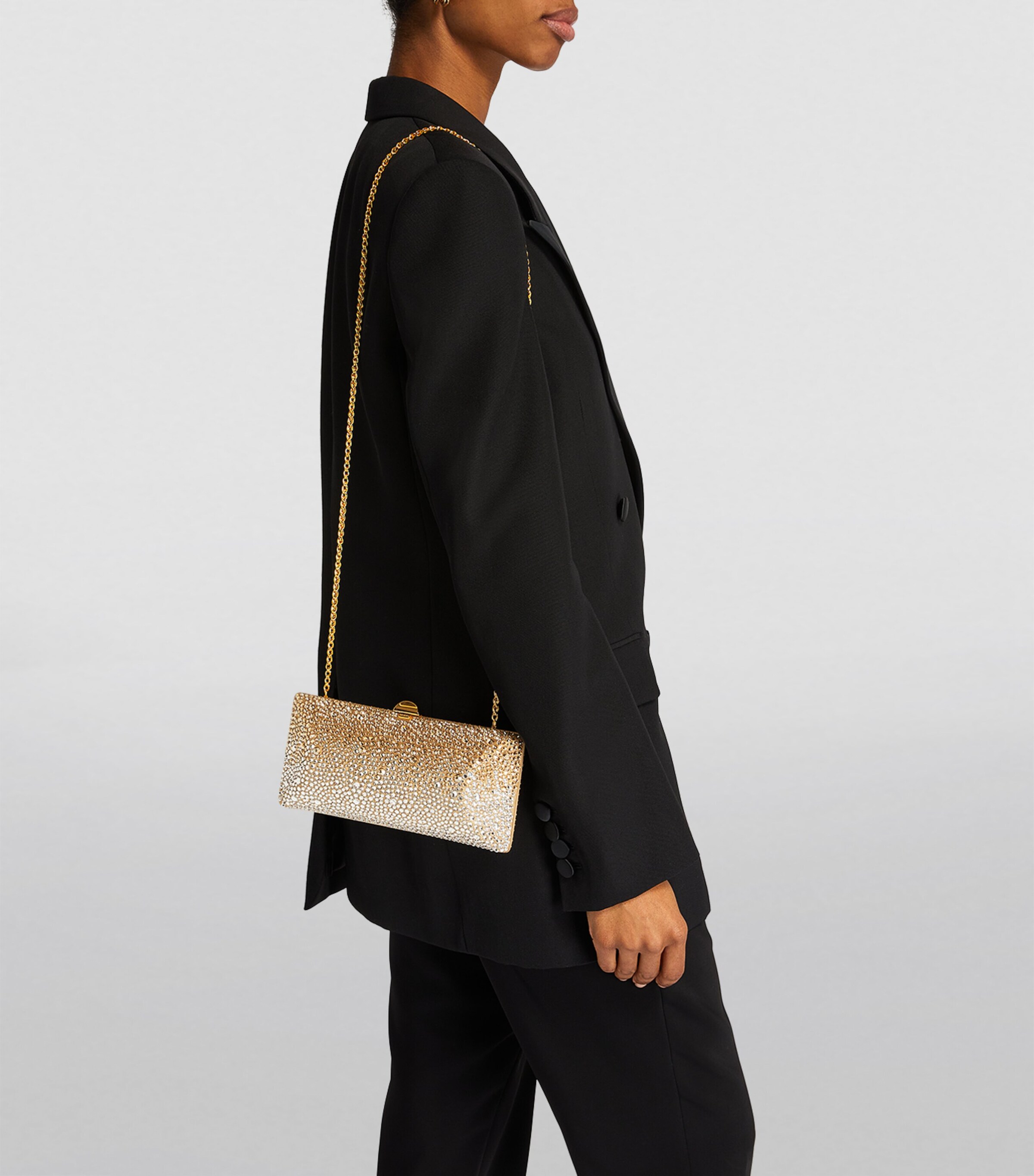Rodo Gold Silk Satin Crystal-Embellished Clutch Bag | Harrods US