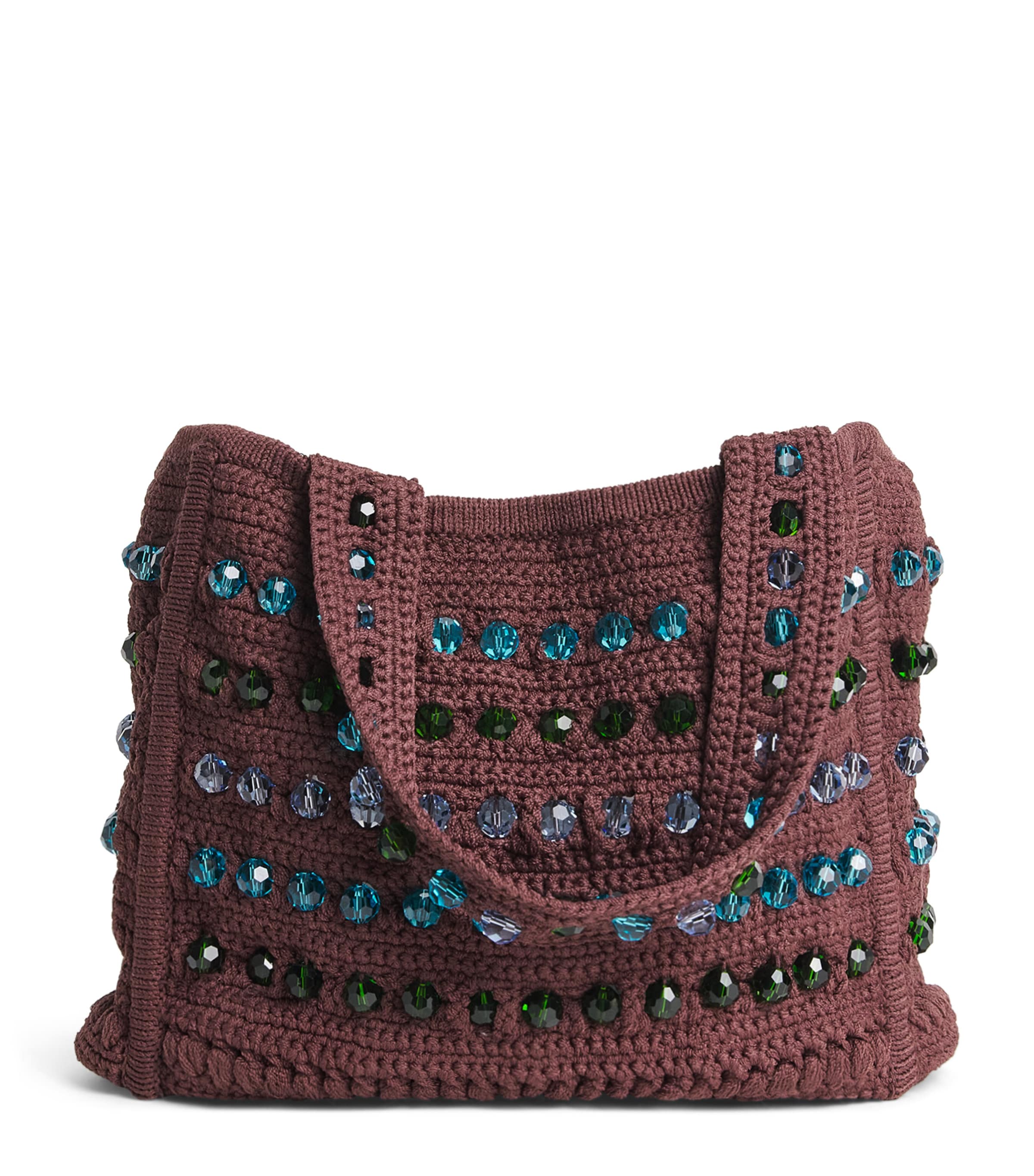 Sandro Paris Crochet Beaded Top-Handle Bag Brown Image 1