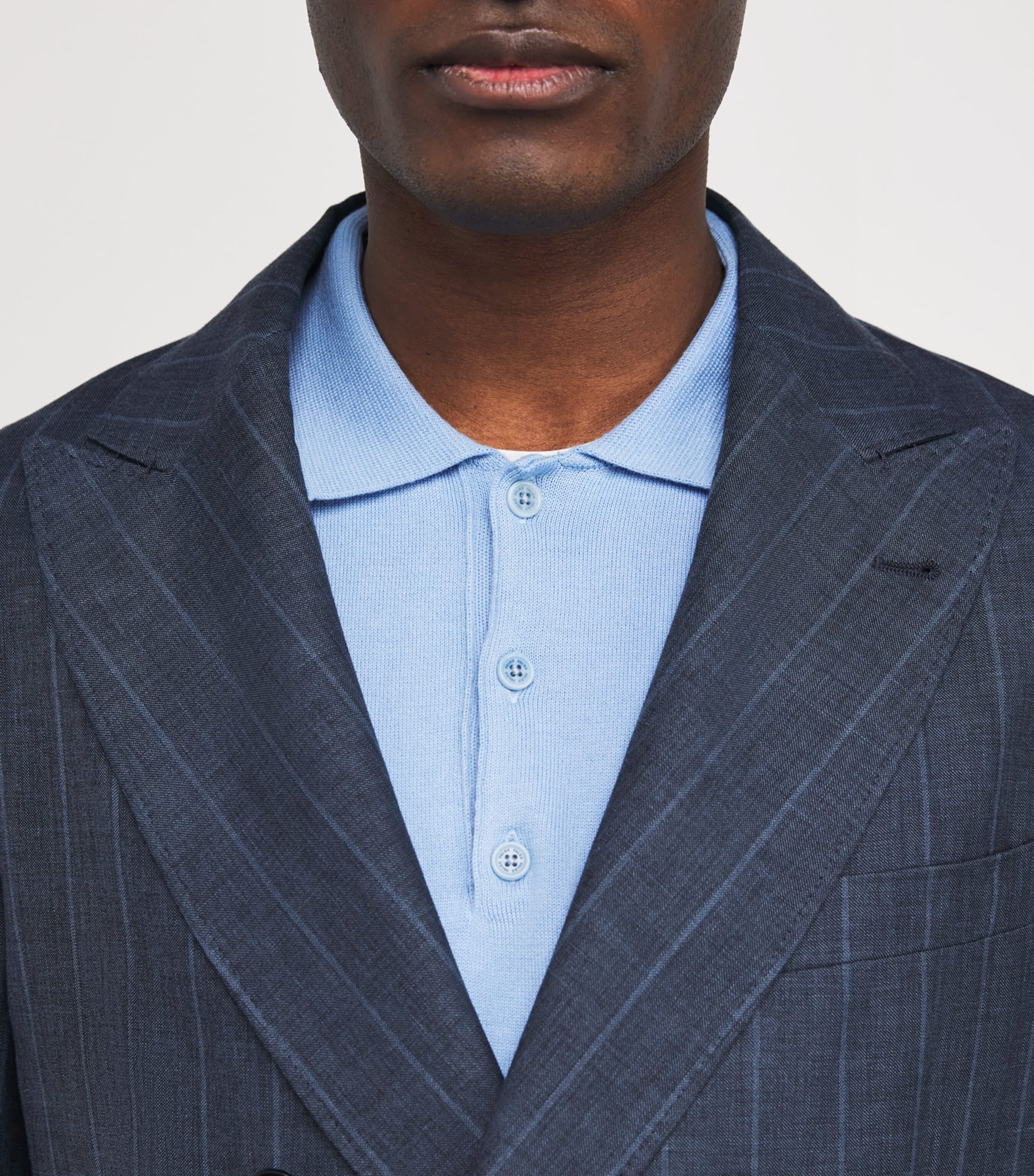 Brett Johnson Mens Wool-Linen-Silk Double-Breasted Blazer Navy Pinstripe Image 6