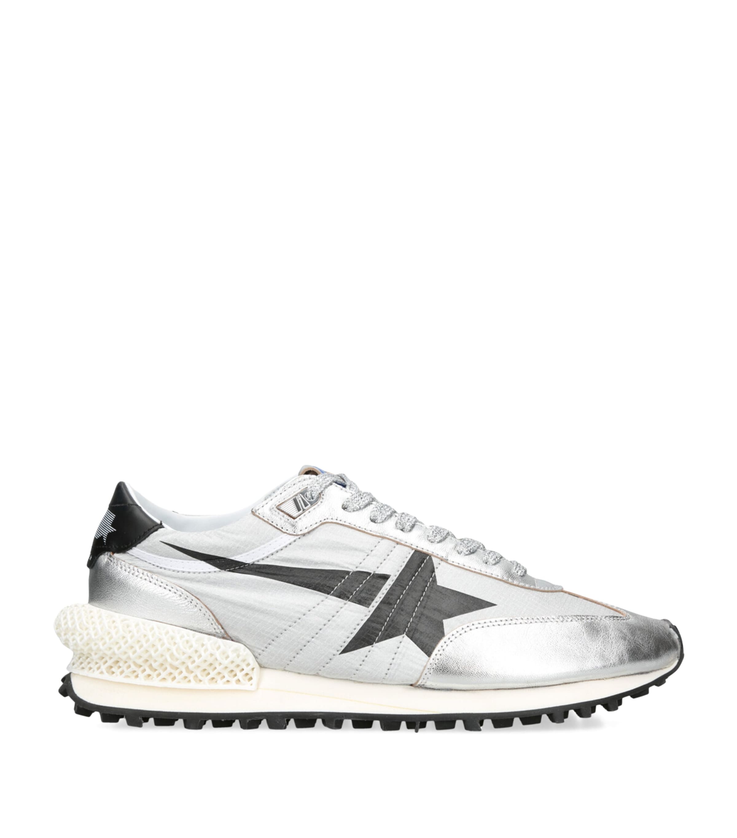 Golden Goose Marathon Nylon Sneakers With Silver Ripstop And Black Star Shoes