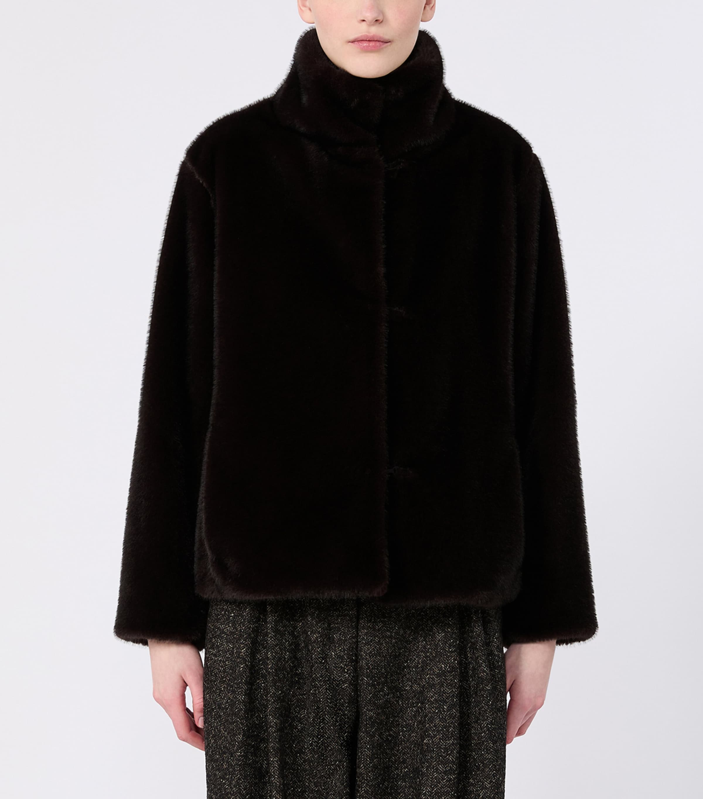 Max Mara Womens Faux Fur Jacket Dark Brown Image 3