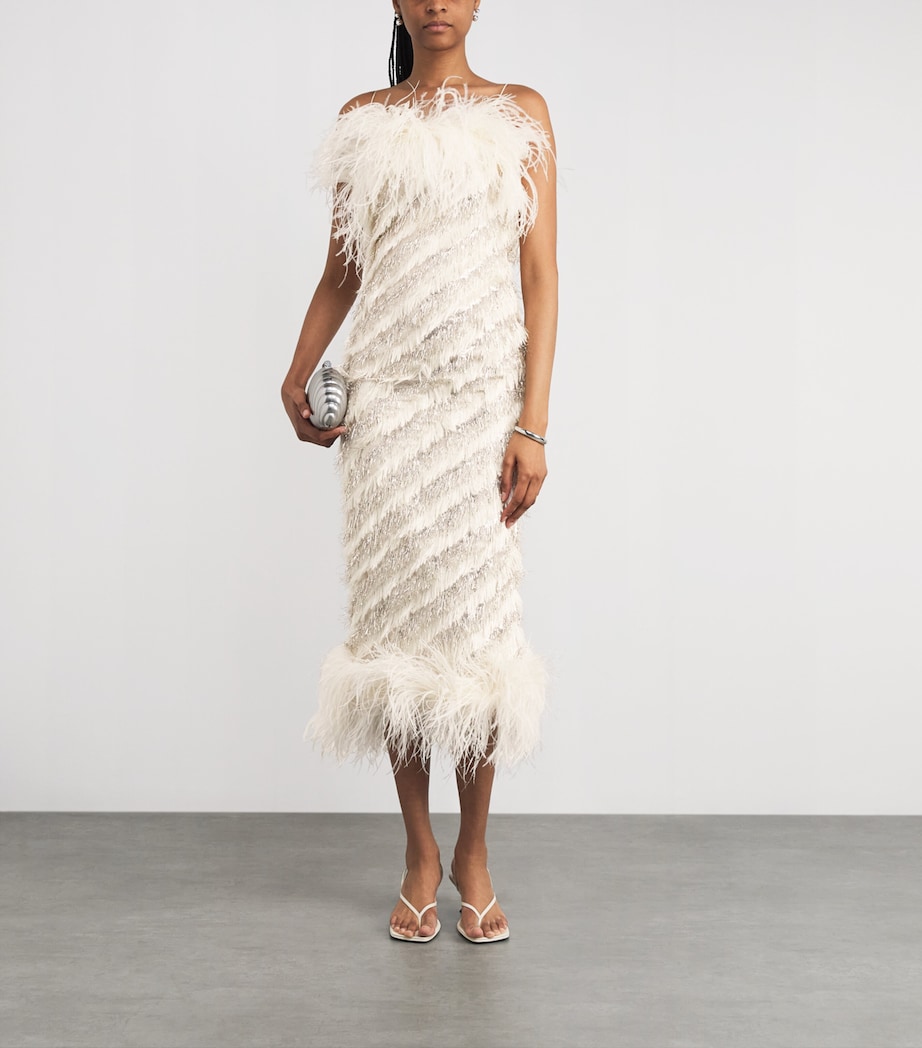 Ostrich Feather Sunset Boulevard Midi Dress WHITE Image 2