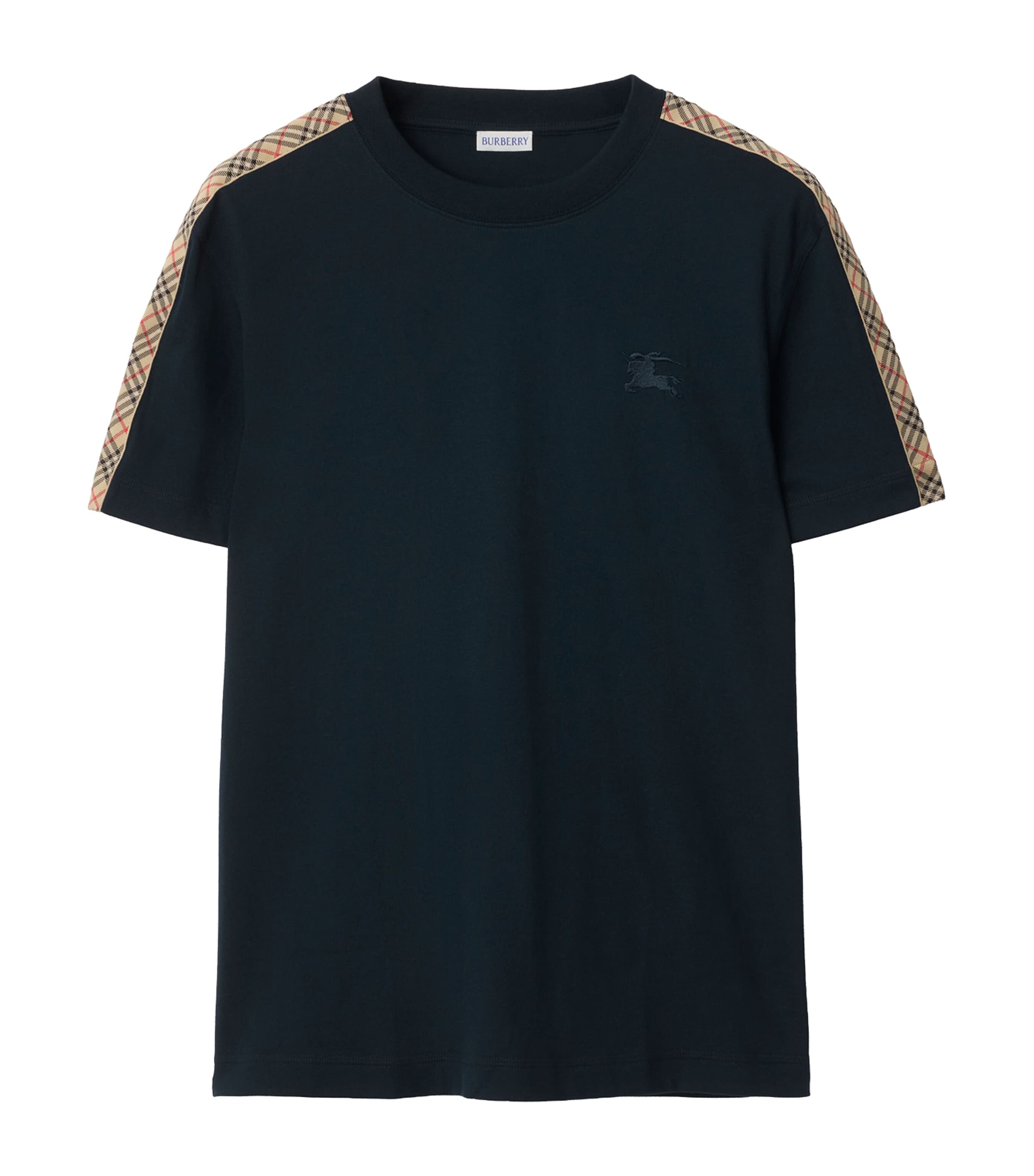 Cotton Check-Trim Slim T-Shirt NAVY Image 1