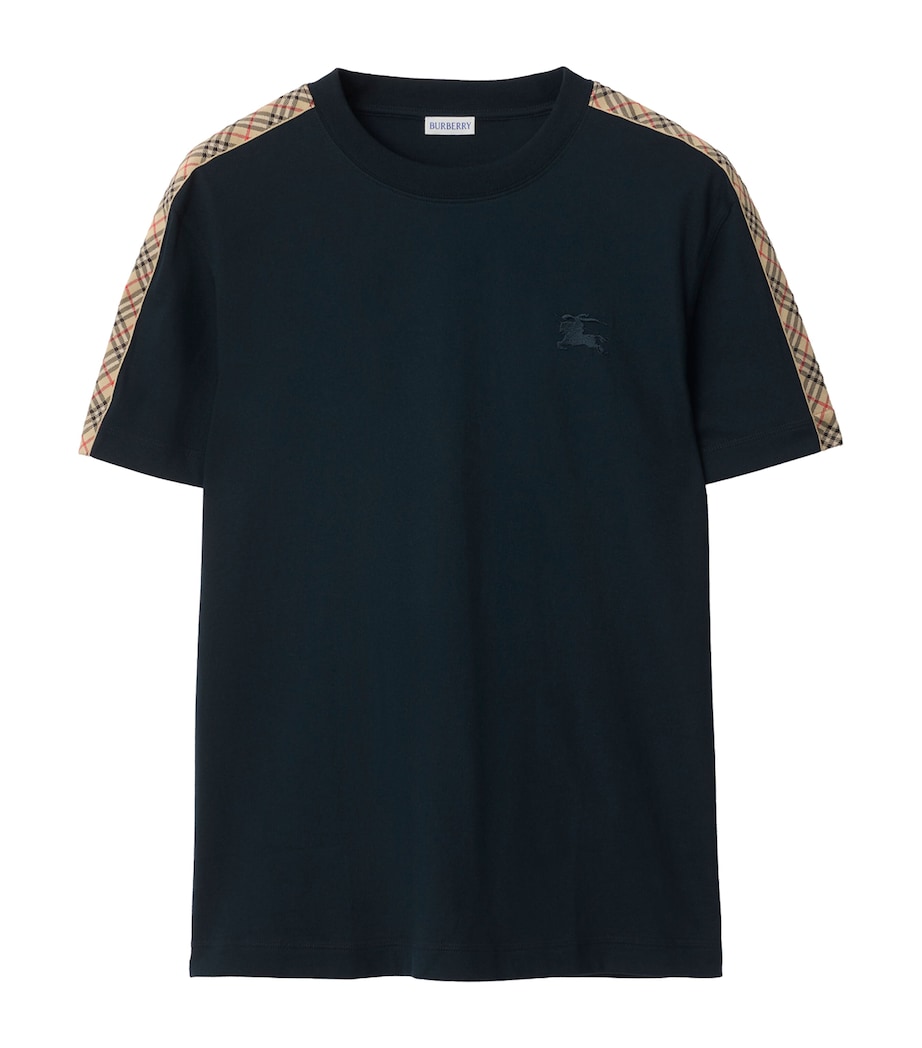 Cotton Check-Trim Slim T-Shirt NAVY Image 1