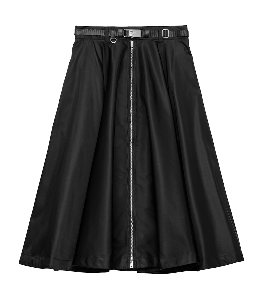 Prada Womens Re-Nylon Belted Zip-Front Midi Skirt Black Image 1