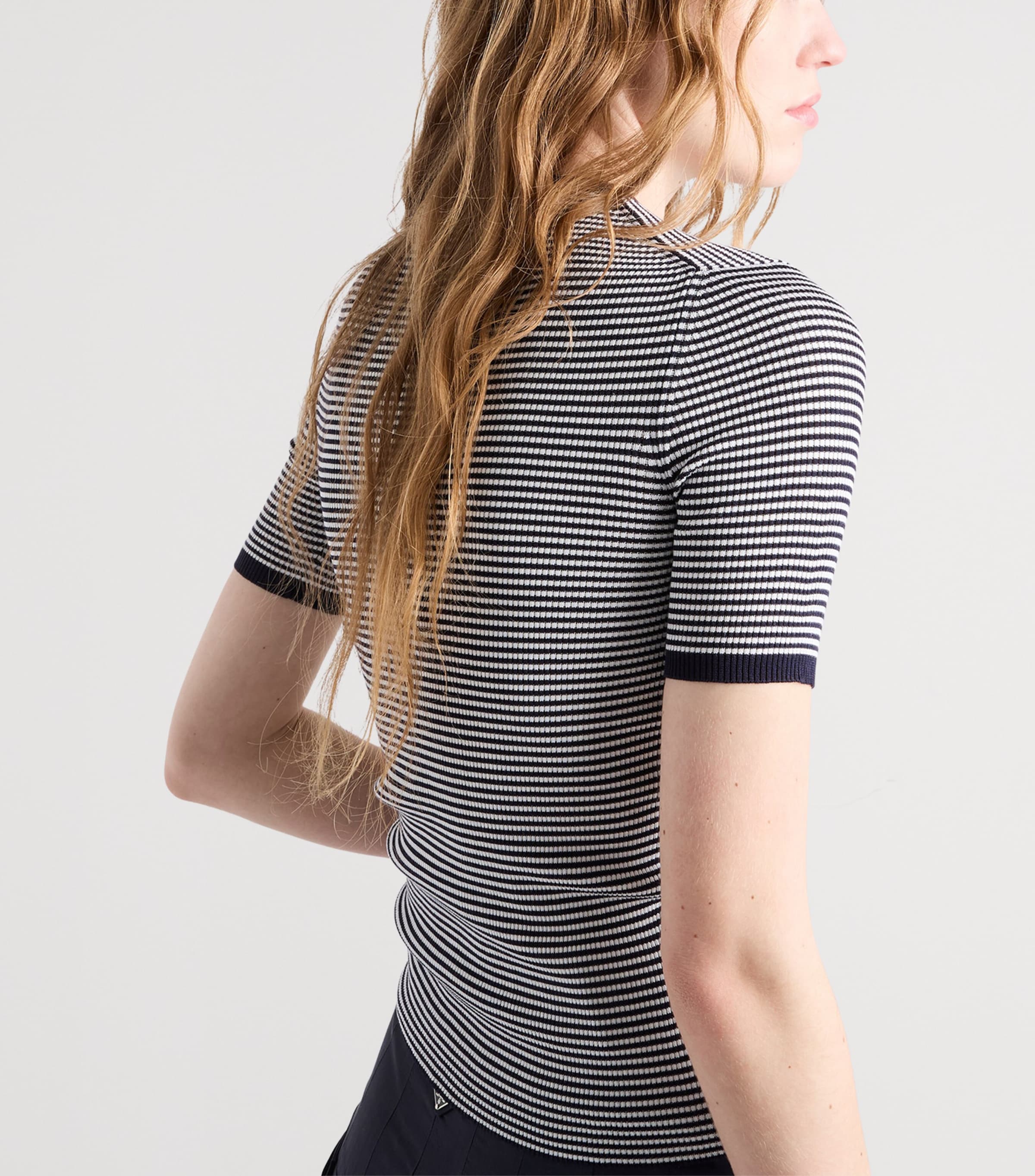 Prada Womens Silk Cropped Logo Sweater Image 5