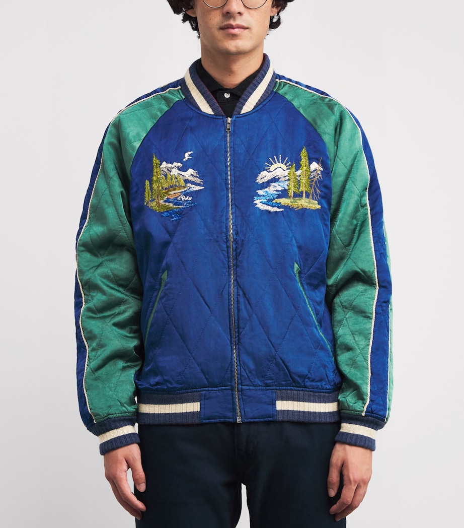 Satin Embroidered Bomber Jacket BLUE Image 3