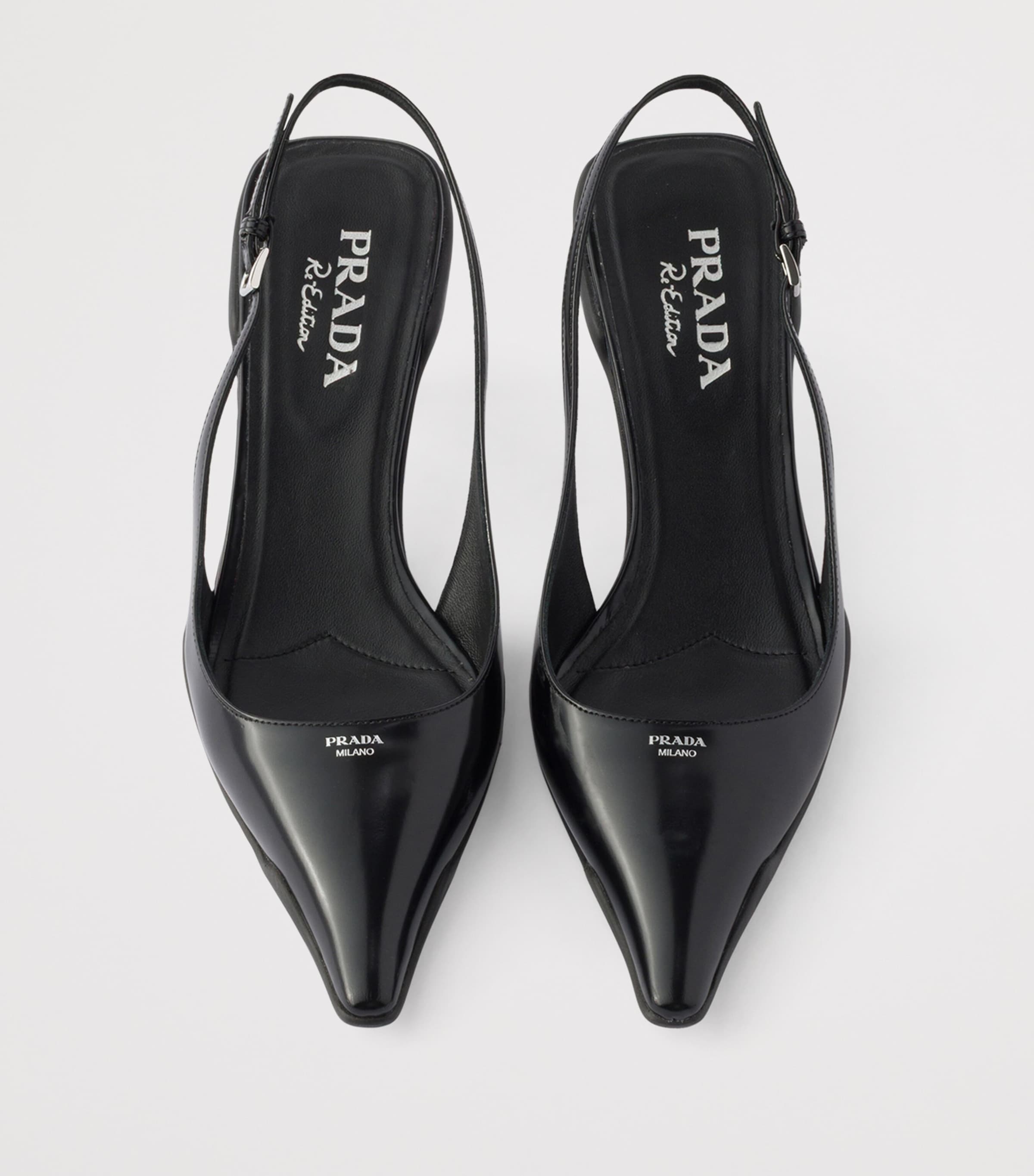 Prada Brushed Leather Slingback Pumps 55 Black Image 3