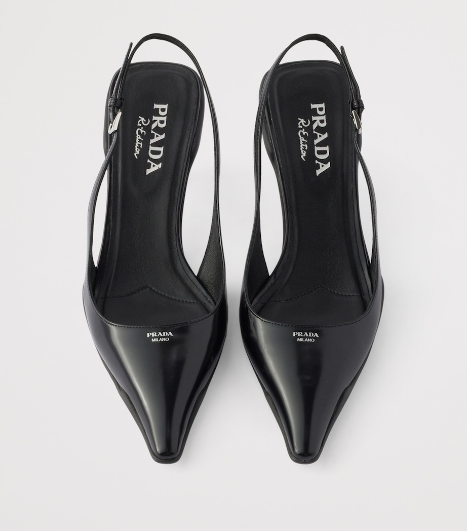 Prada Brushed Leather Slingback Pumps 55 Black Image 3