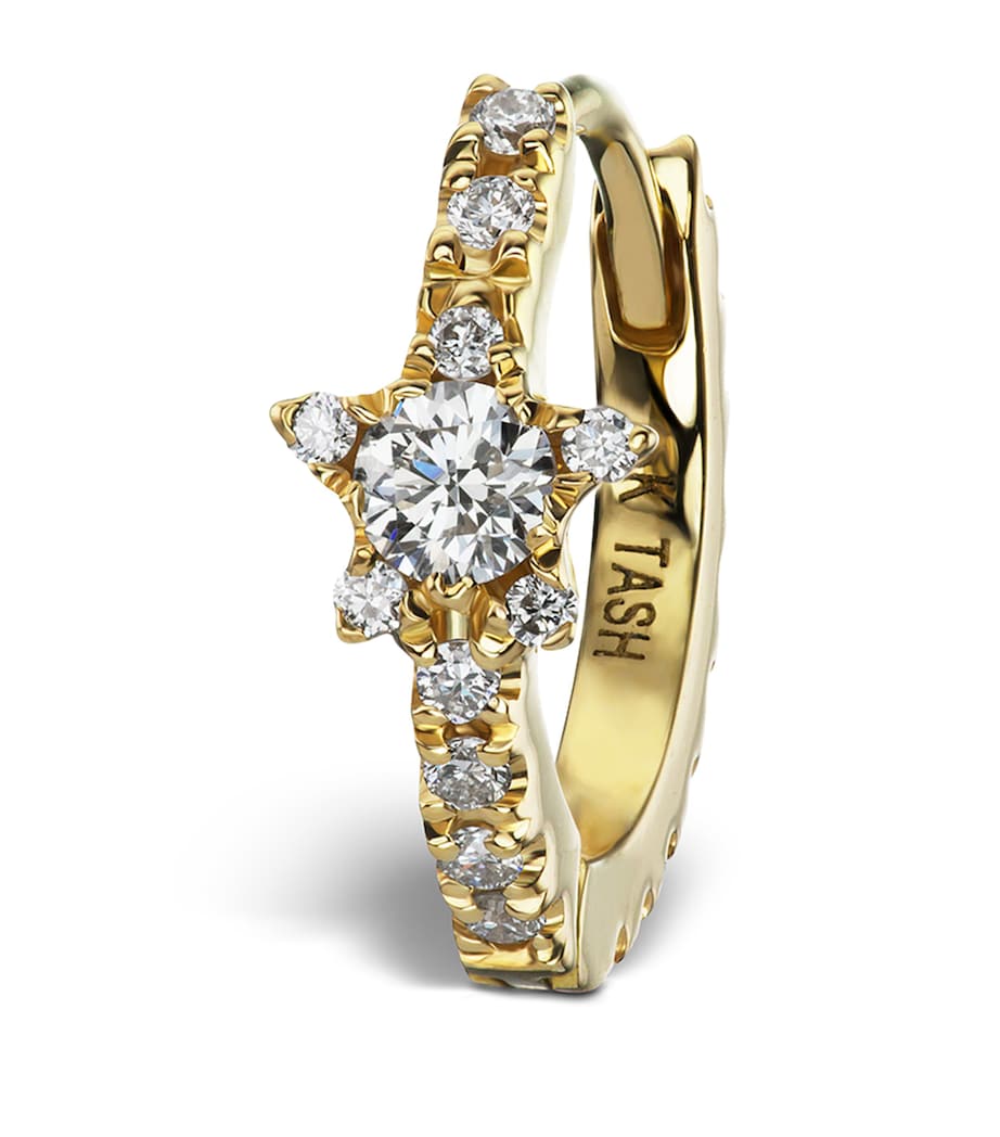 Yellow Gold Diamond Star Eternity Hoop Earring (8mm) YELLOW GOLD Image 4