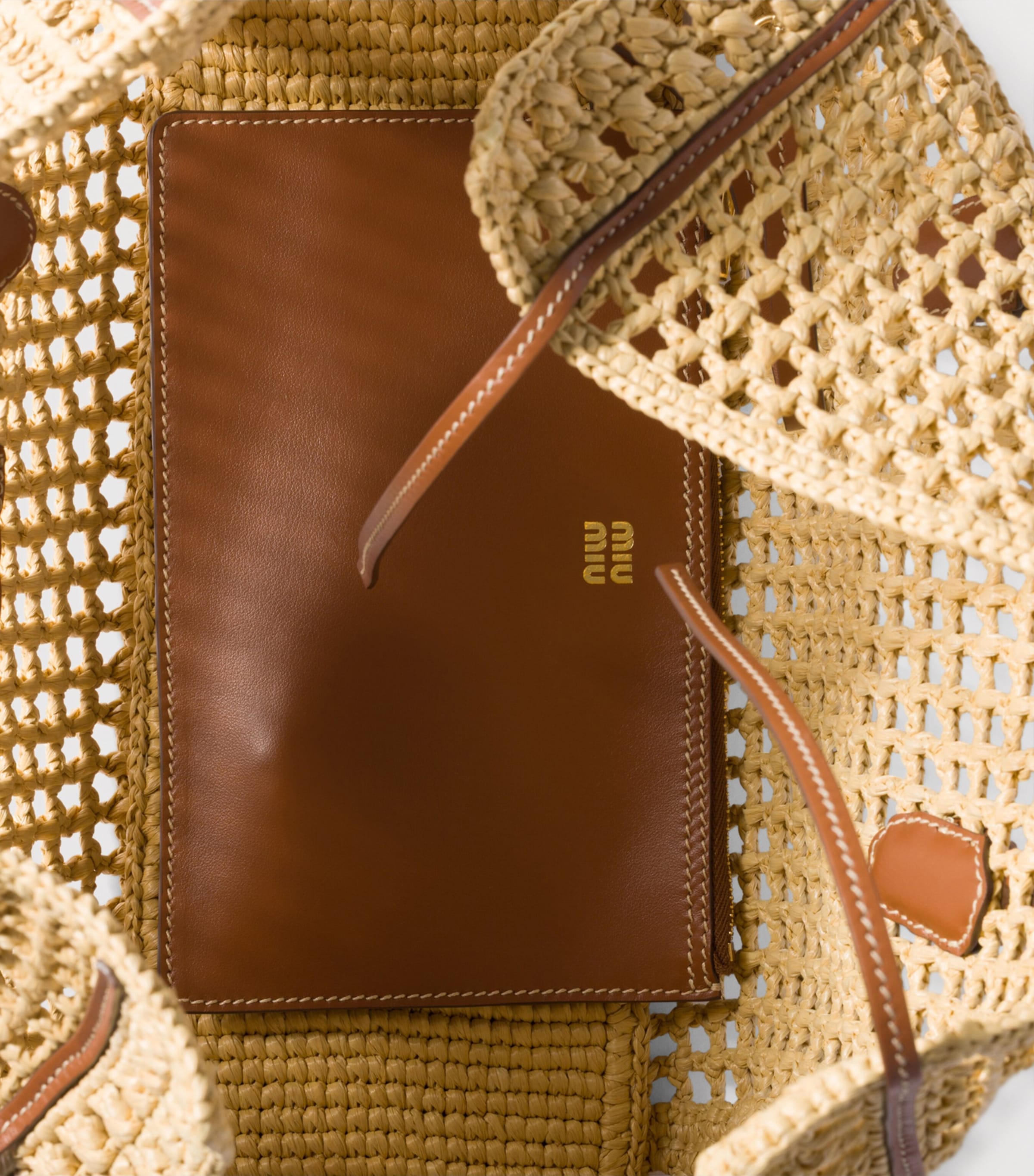 Miu Miu Raffia Top-Handle Bag Neutral Image 5
