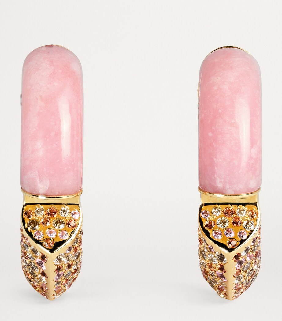 Tabayer Yellow Gold, Sapphire and Pink Opal Oera Earrings Yellow Gold Image 3