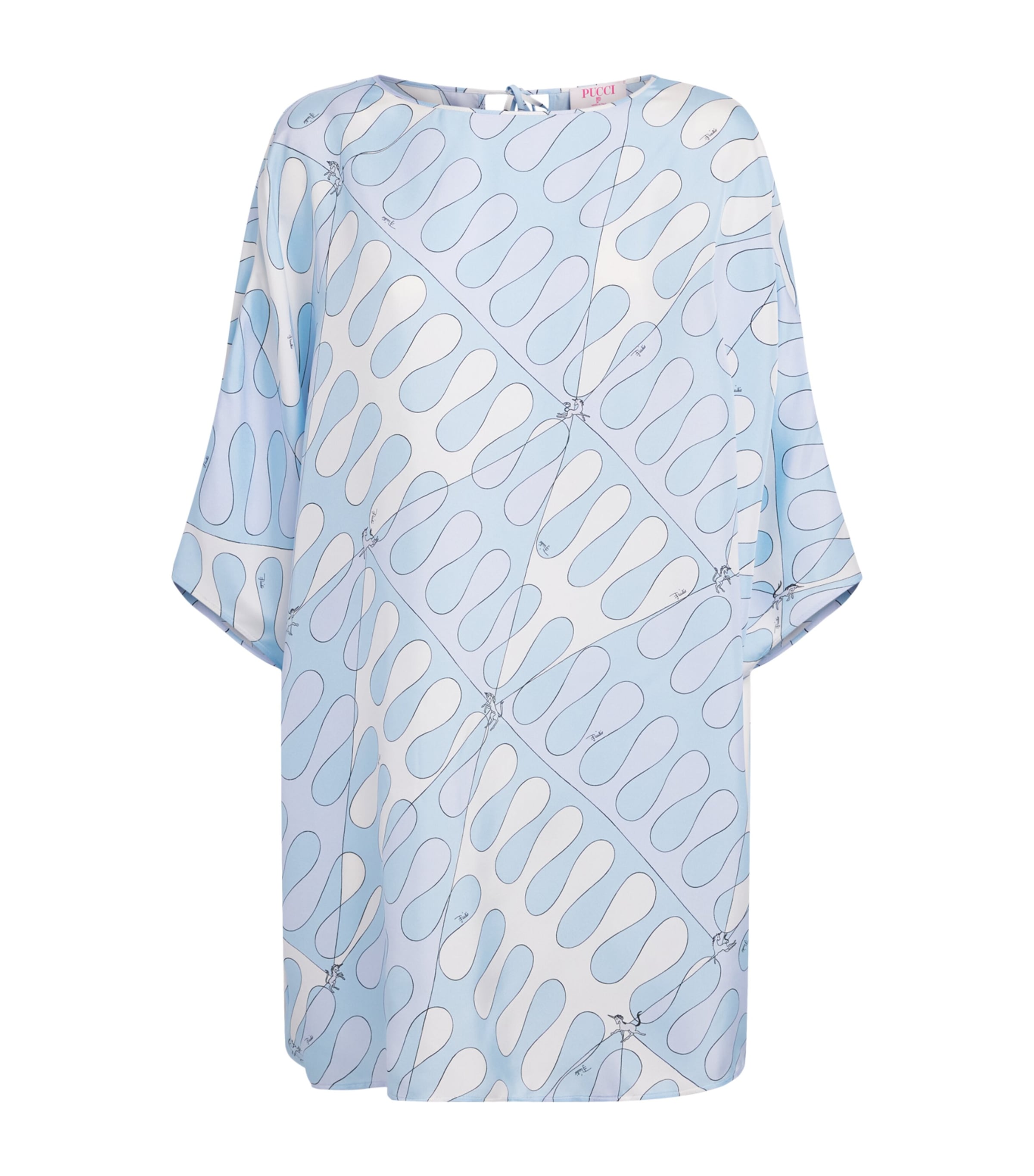 PUCCI Womens Silk Printed Kaftan Mini Dress Light Blue Image 1