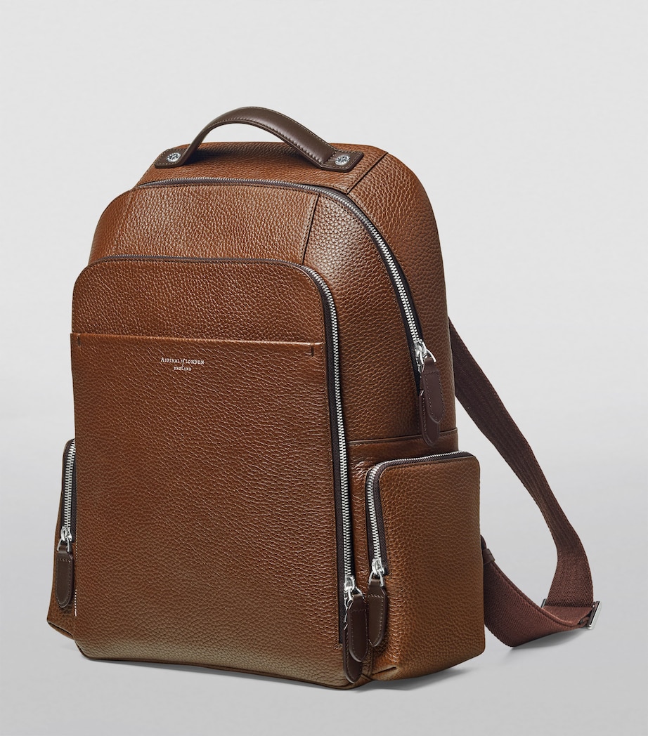 Pebble Leather Reporter Zipped Backpack TOBACCO Image 3