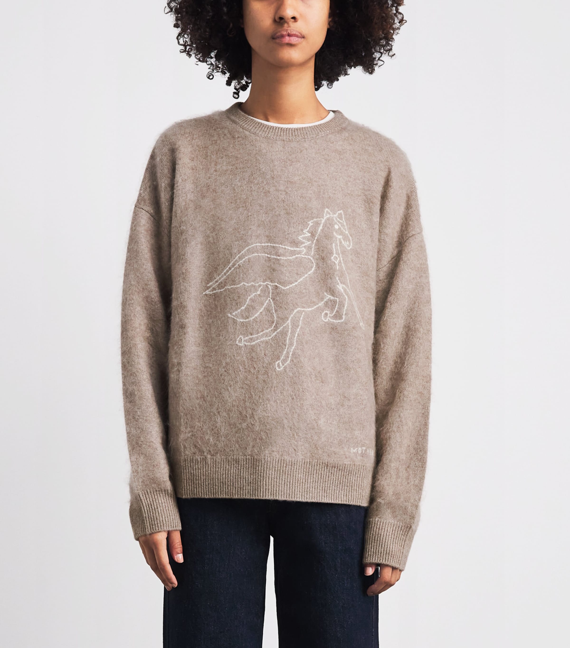 MOTHER Womens Wool-Cashmere The Biggie Sweater Wheat Image 4