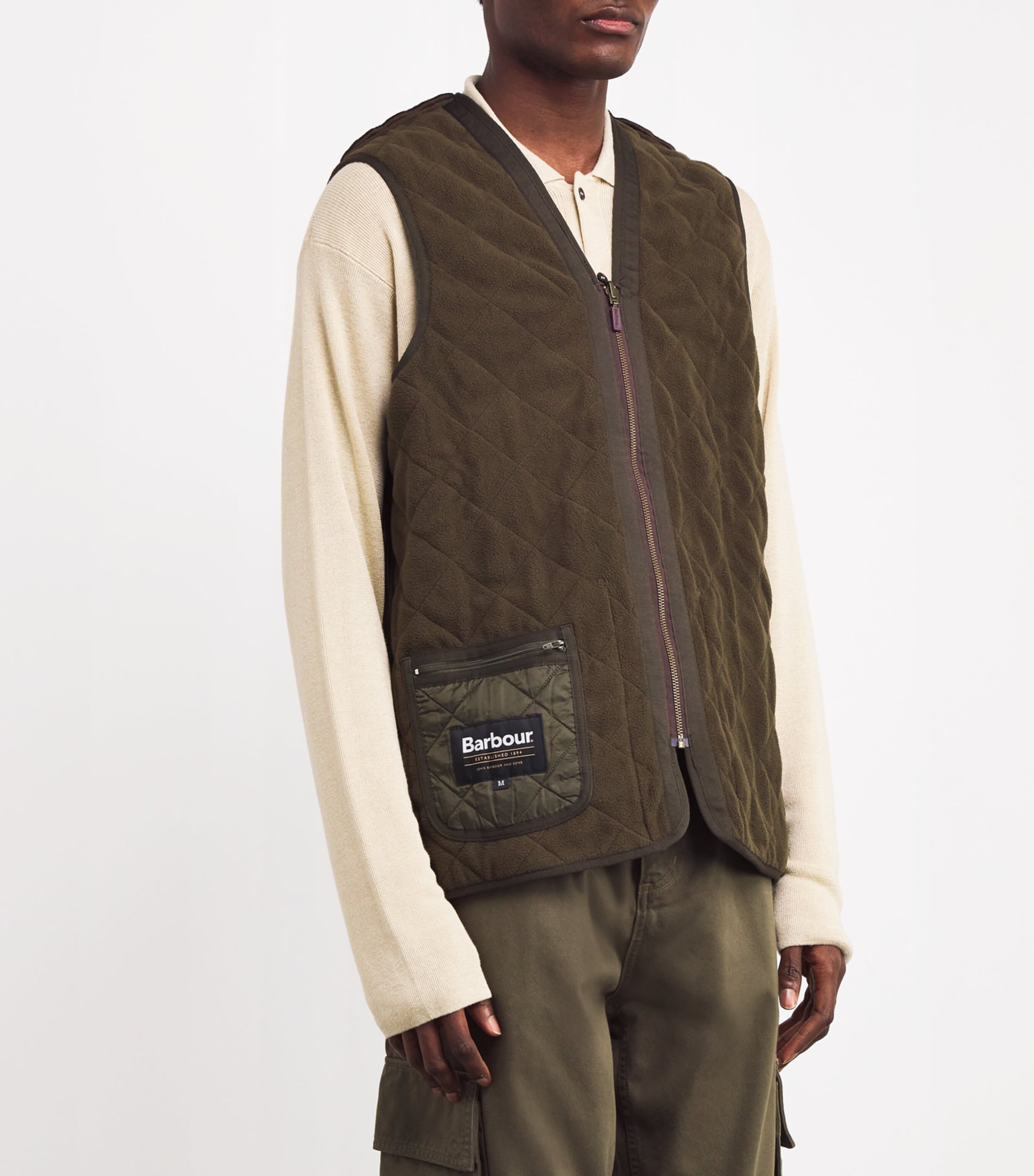 Quilted Zip-In Liner Gilet OLIVE Image 6