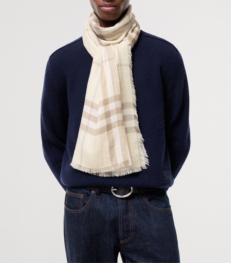 Burberry Wool-Silk Reversible Check Scarf Sesame Beige Check Image 5
