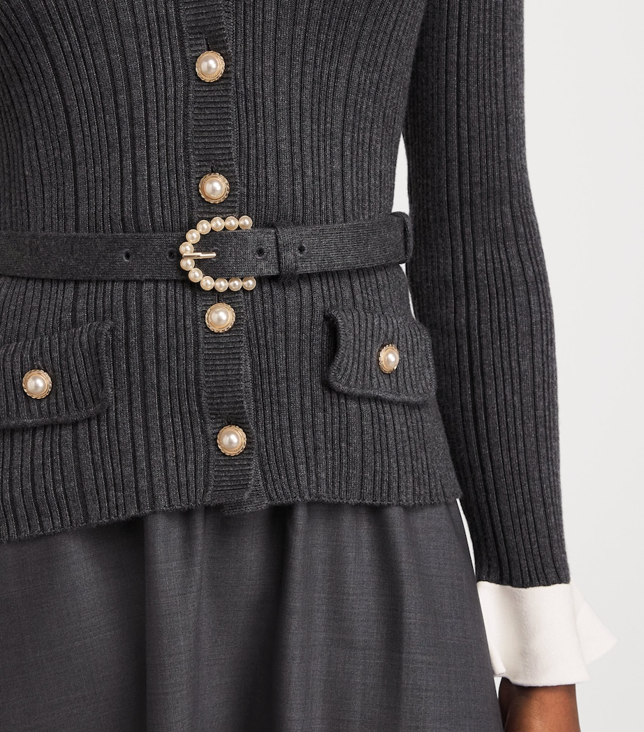 Self-Portrait Knit Twill Midi Dress Grey Image 5