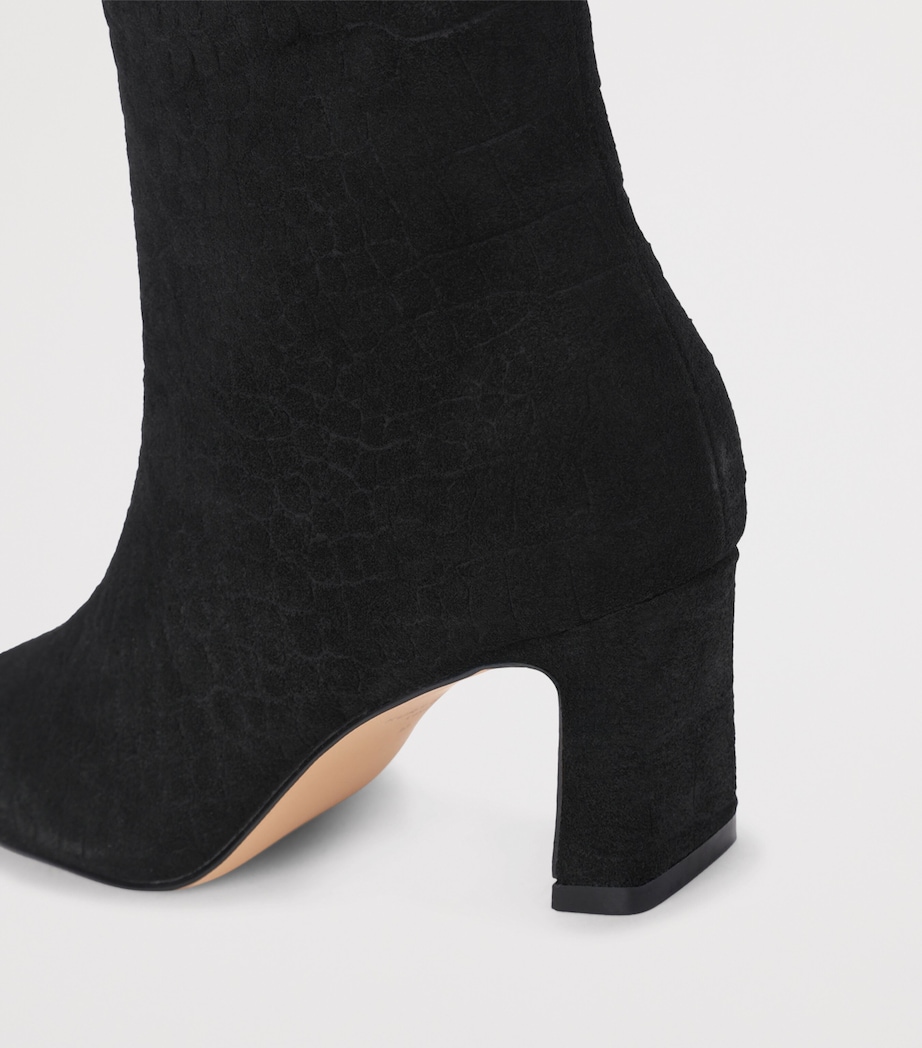 Kurt Geiger London Suede Croc Print Billy Ankle Boots Black Image 4