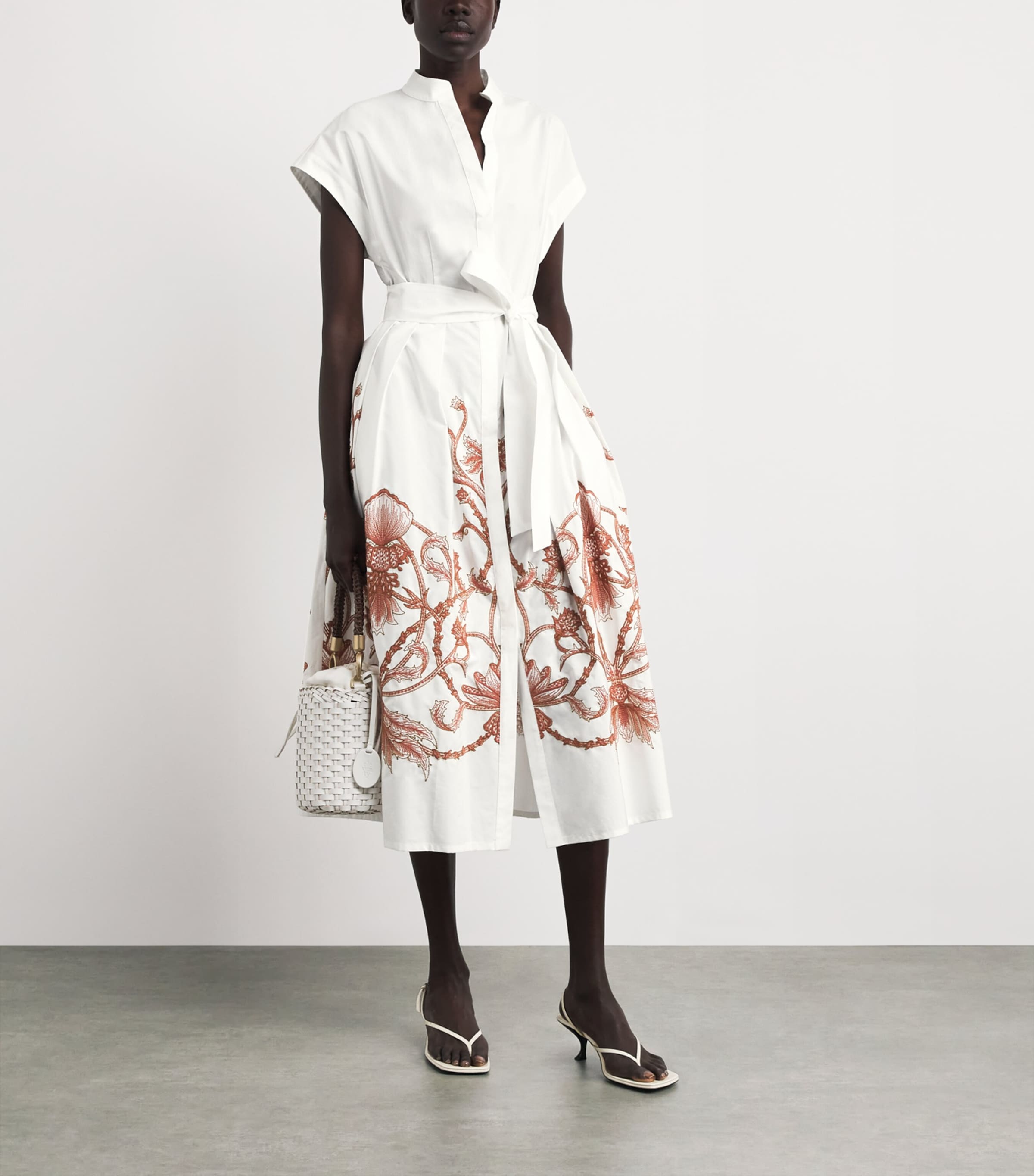 Eleventy Womens Cotton Embroidered Midi Shirt Dress Bianco, Melograno Image 2