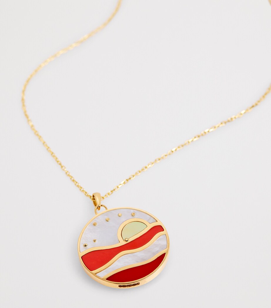 Yellow Gold, Diamond, Malachite, Coral and Pearl Aurora Necklace YELLOW GOLD Image 4