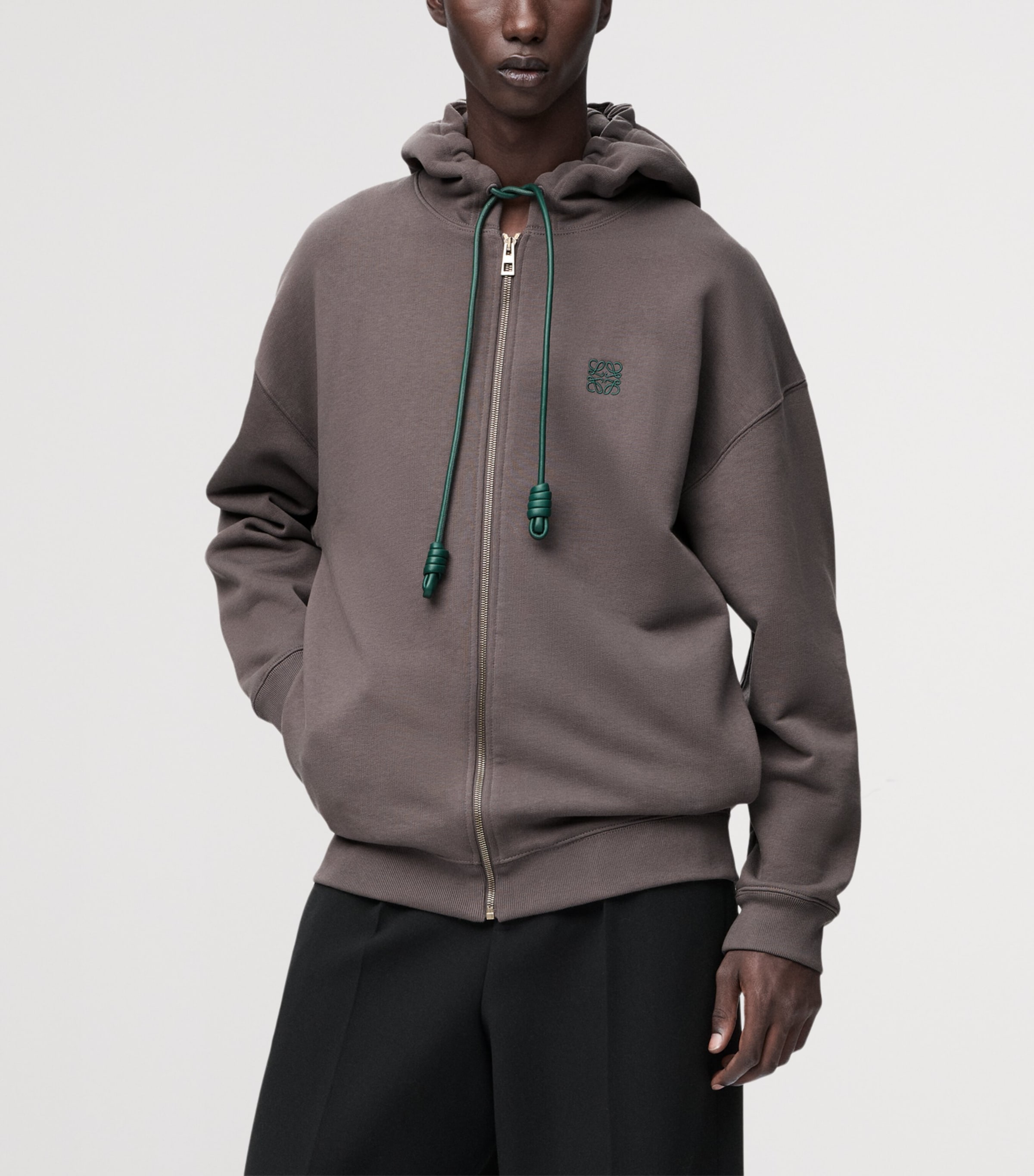 Cotton-Blend Anagram Hoodie DARK GREY Image 3