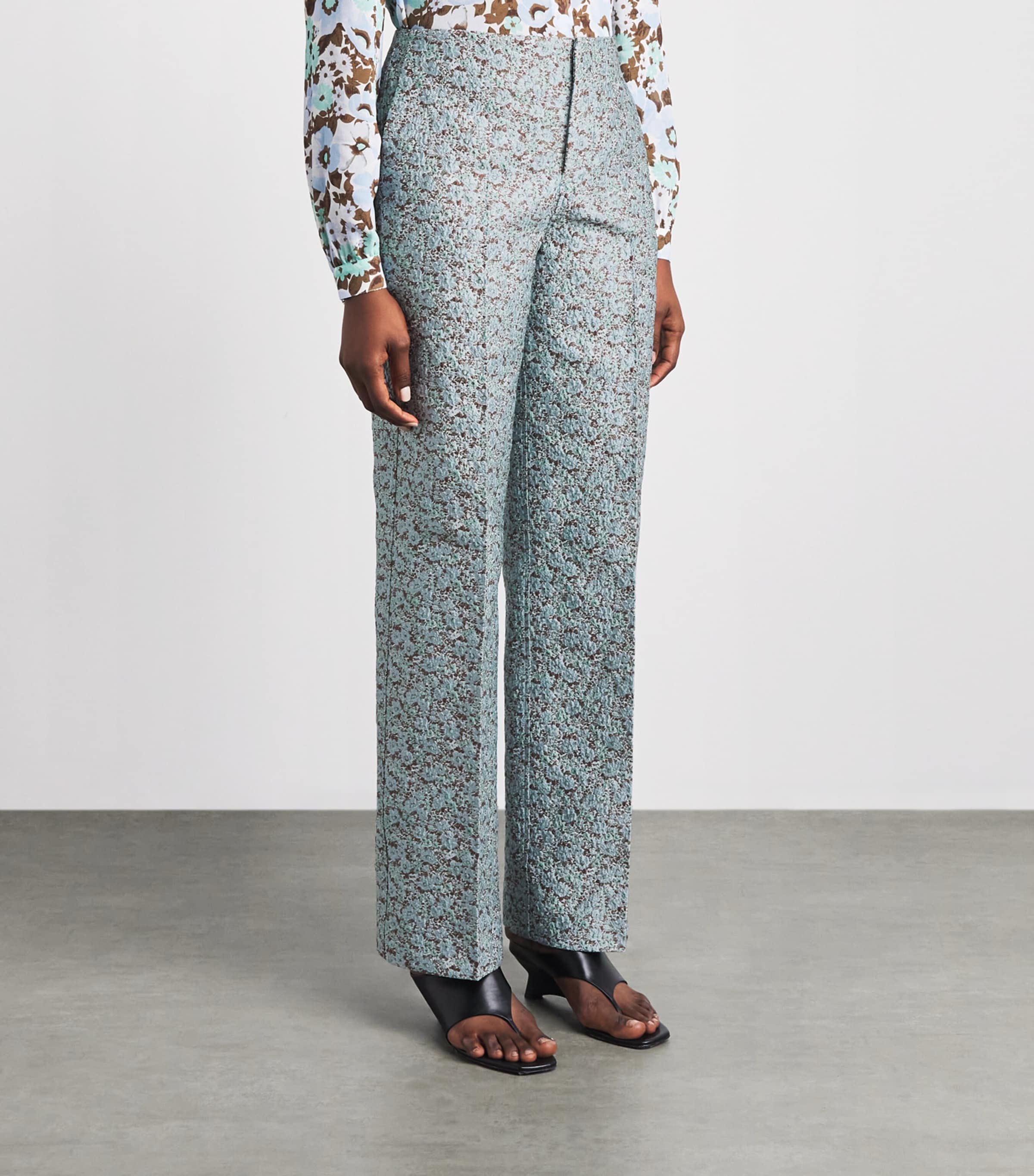 Tory Burch Womens Jacquard Trousers Blue Floral Image 4