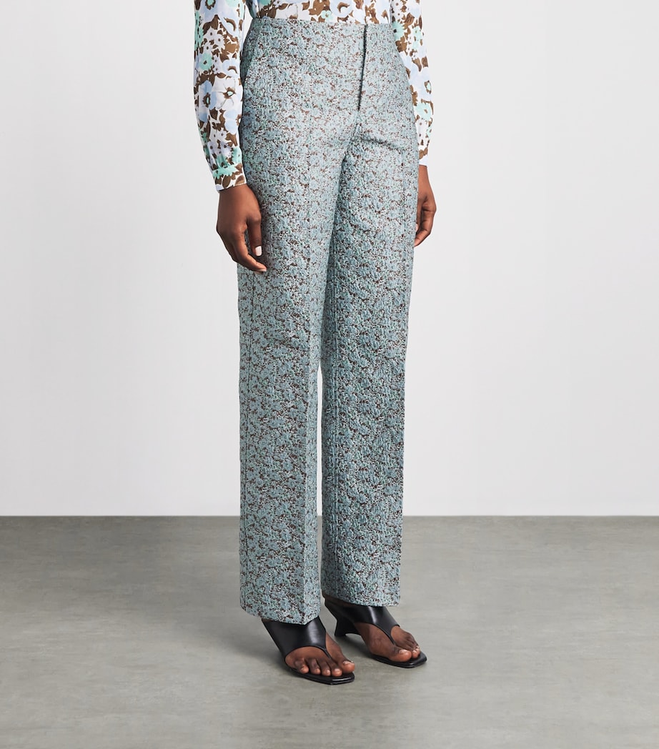 Tory Burch Womens Jacquard Trousers Blue Floral Image 4