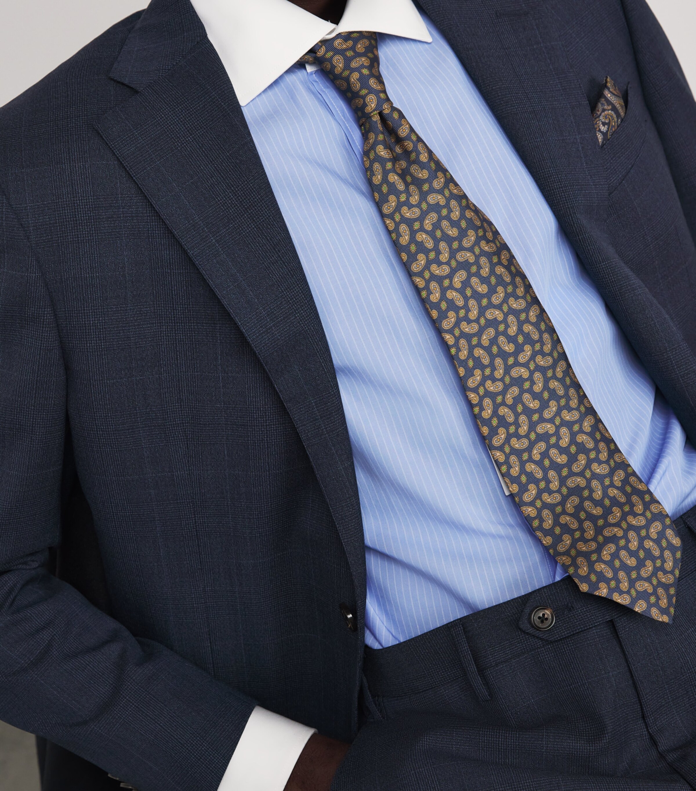 Contrast-Collar Pinstripe Shirt BLUE 005 Image 6