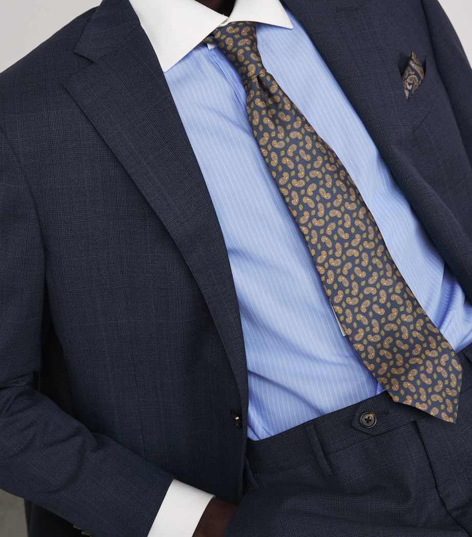 Contrast-Collar Pinstripe Shirt BLUE 005 Image 6