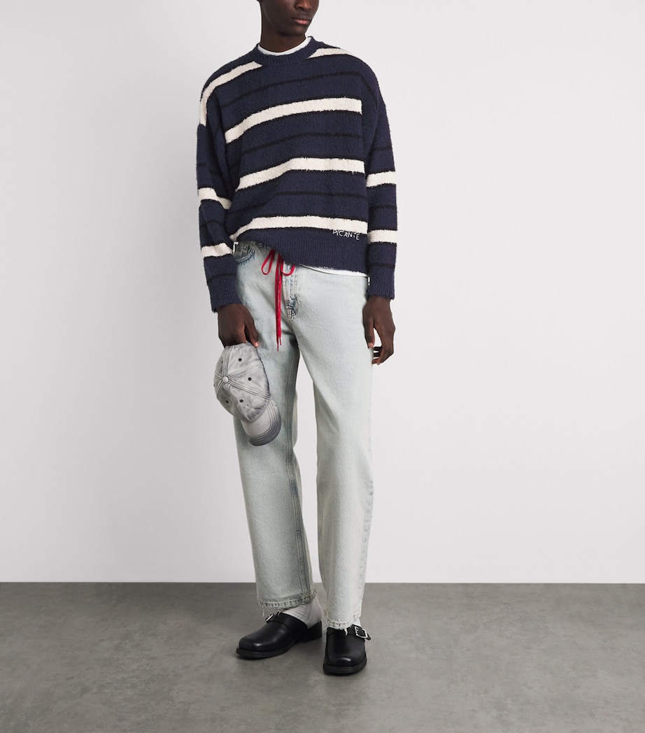 PICANTE Mens Cotton-Blend Shaggy Stripe Sweater Navy Stripe Image 2