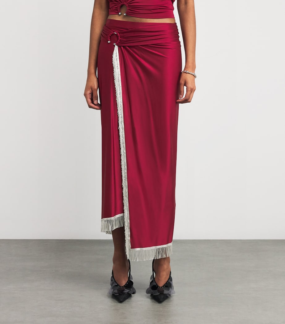 Tasselled Midi Skirt P613 RUBY RED Image 3
