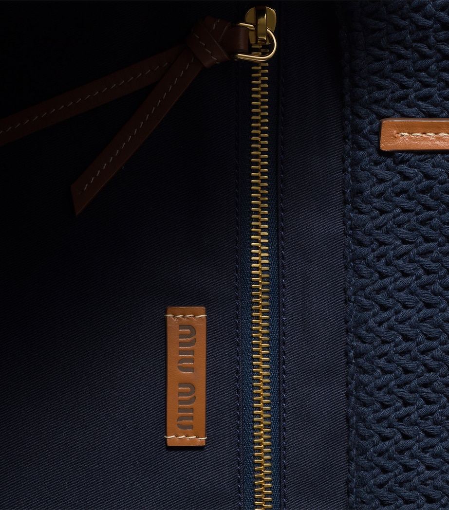 Miu Miu Woven Raffia-Effect Tote Bag Blue Image 5