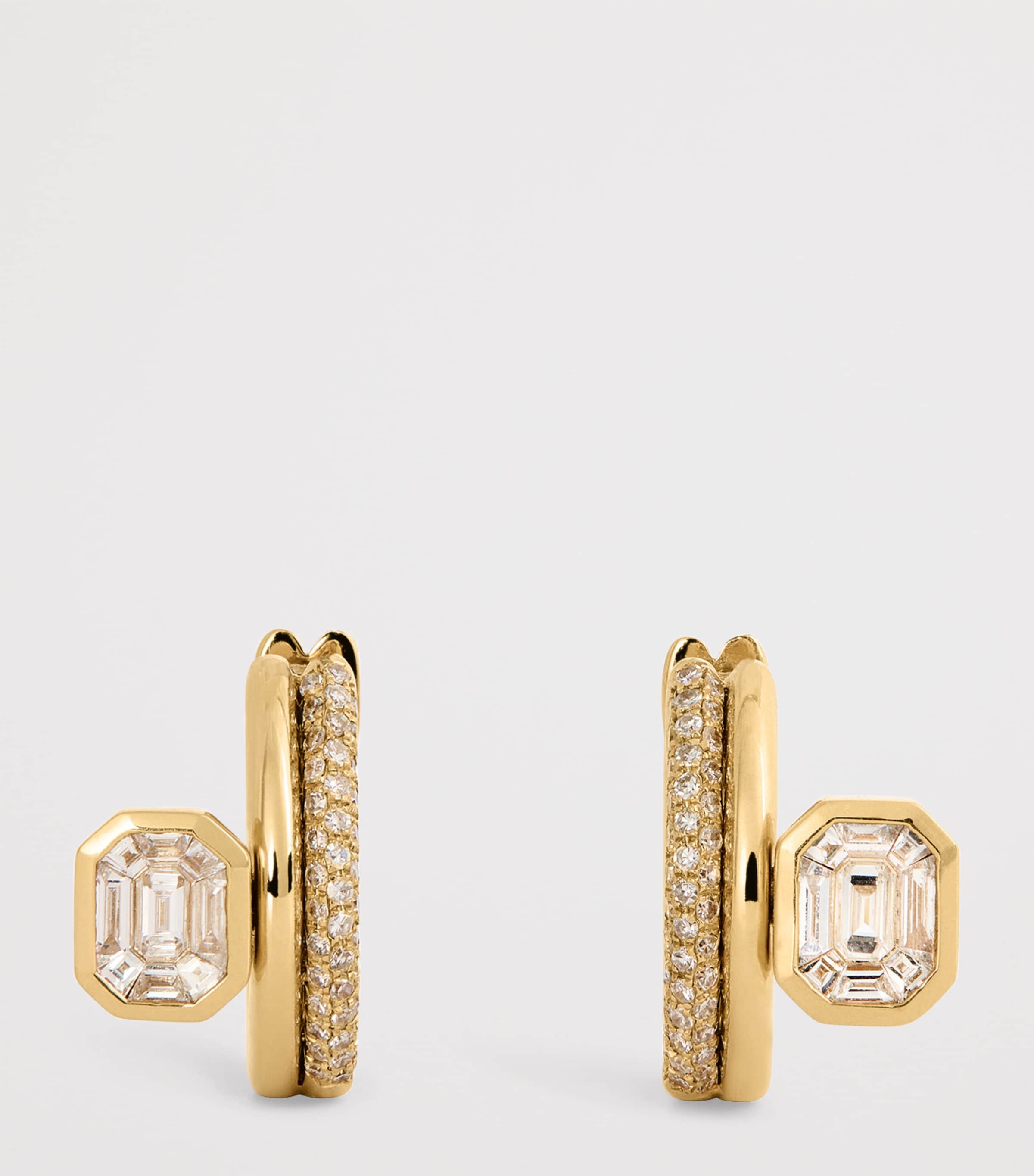 Yellow Gold and Diamond Floating Bezel Huggie Earrings YELLOW GOLD Image 3