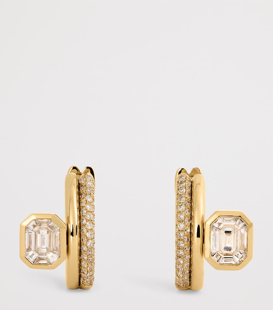 Yellow Gold and Diamond Floating Bezel Huggie Earrings YELLOW GOLD Image 3