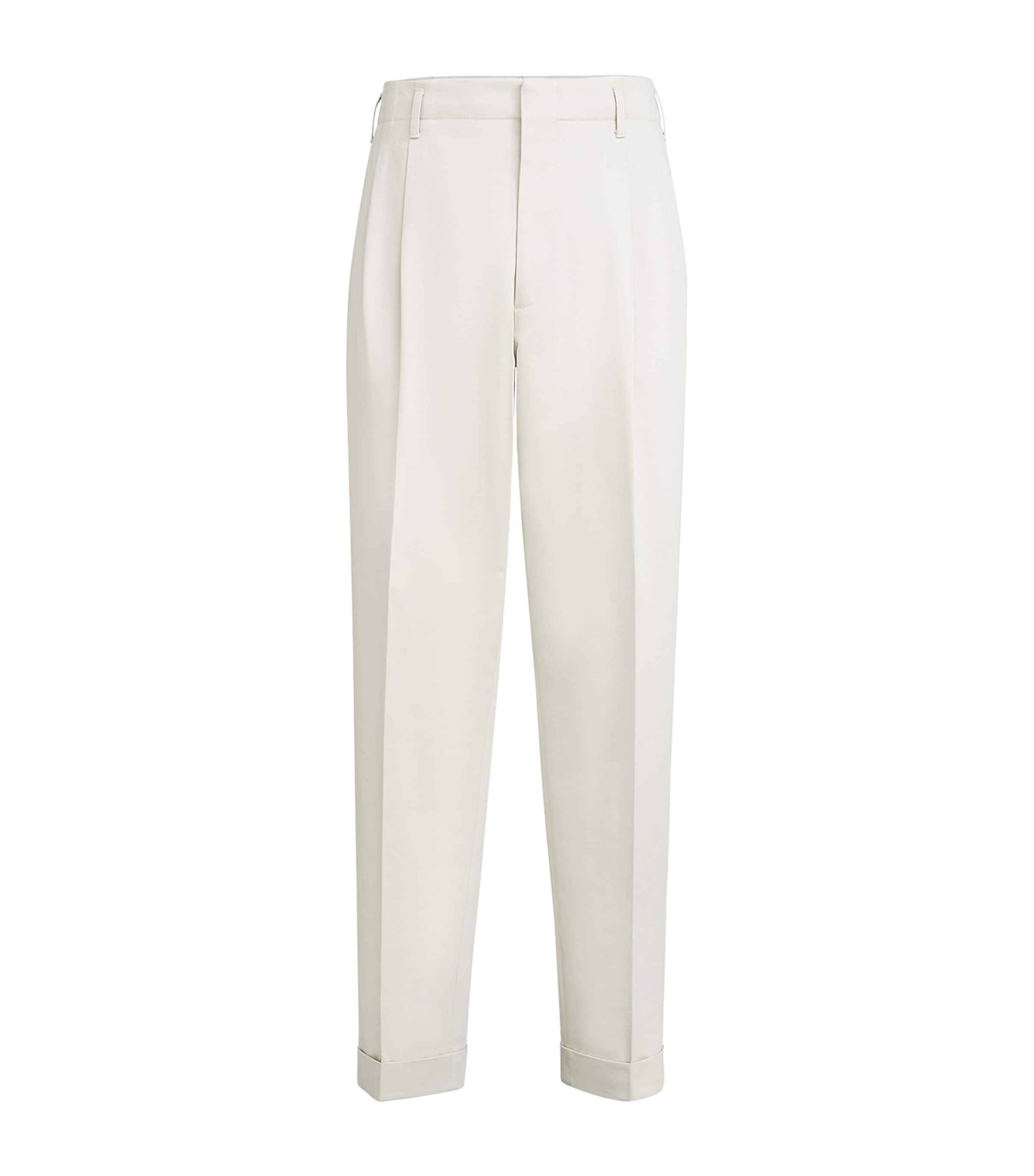 Brunello Cucinelli White Cotton Satin Straight Tailored Trousers
