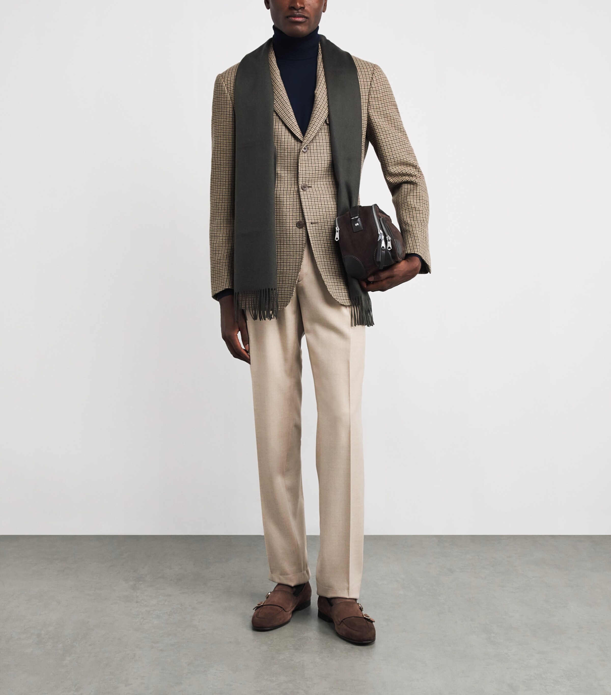 Wool-Cashmere Houndstooth Blazer CHMP/BRN Image 2