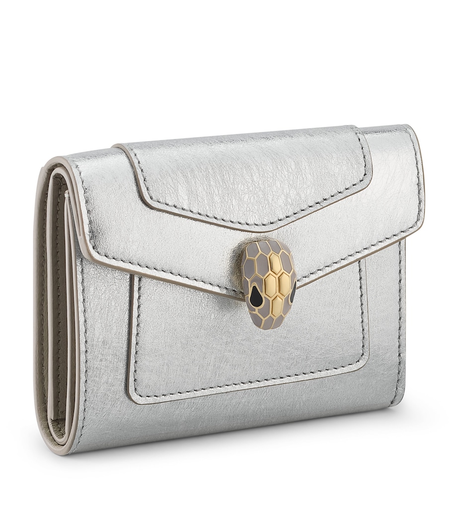 Bvlgari Metallic Leather Serpenti Forever Compact Wallet Silver Image 1