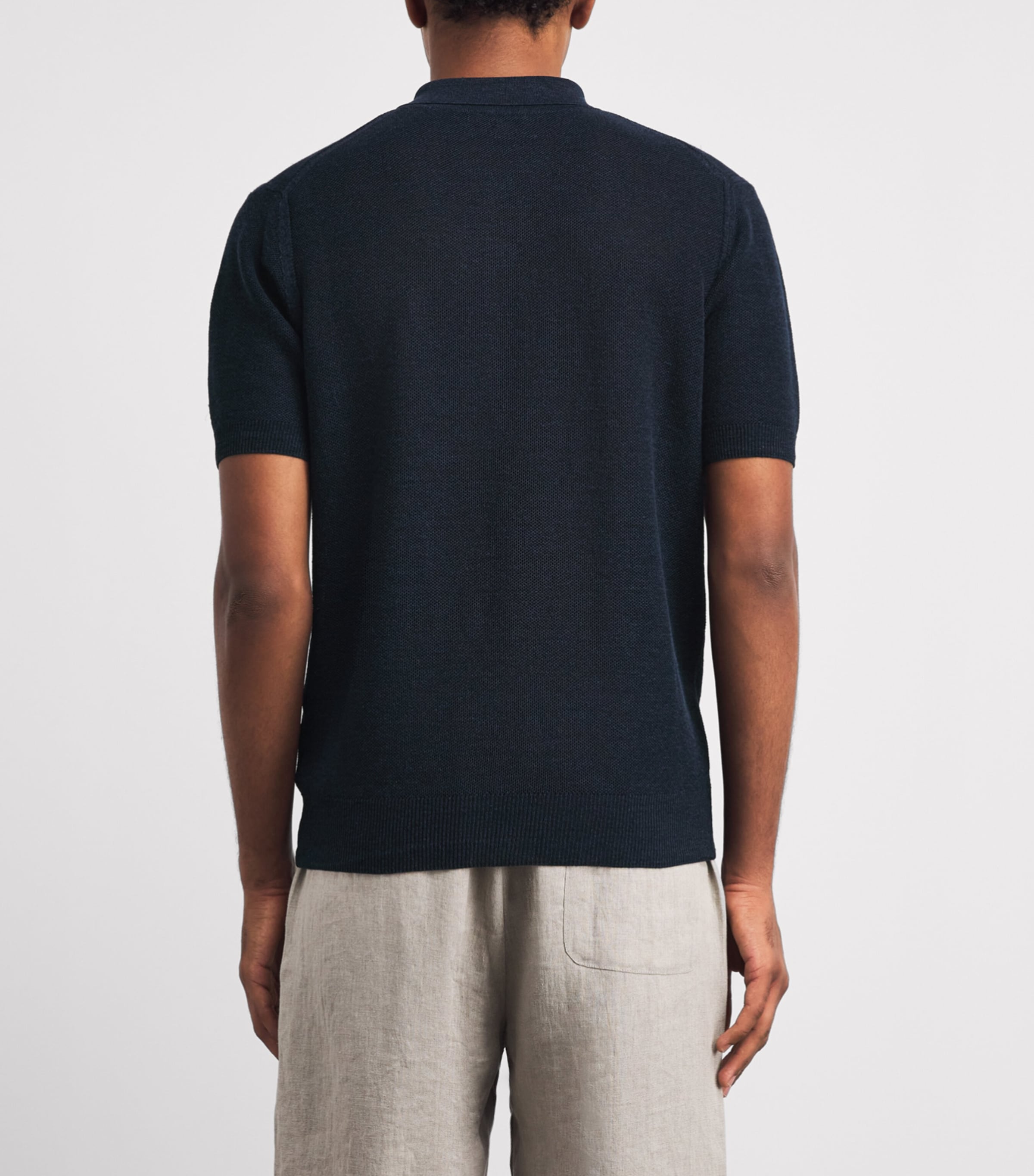 Sunspel Mens Linen-Silk Honeycomb Polo Shirt Buaf Light Navy Image 5