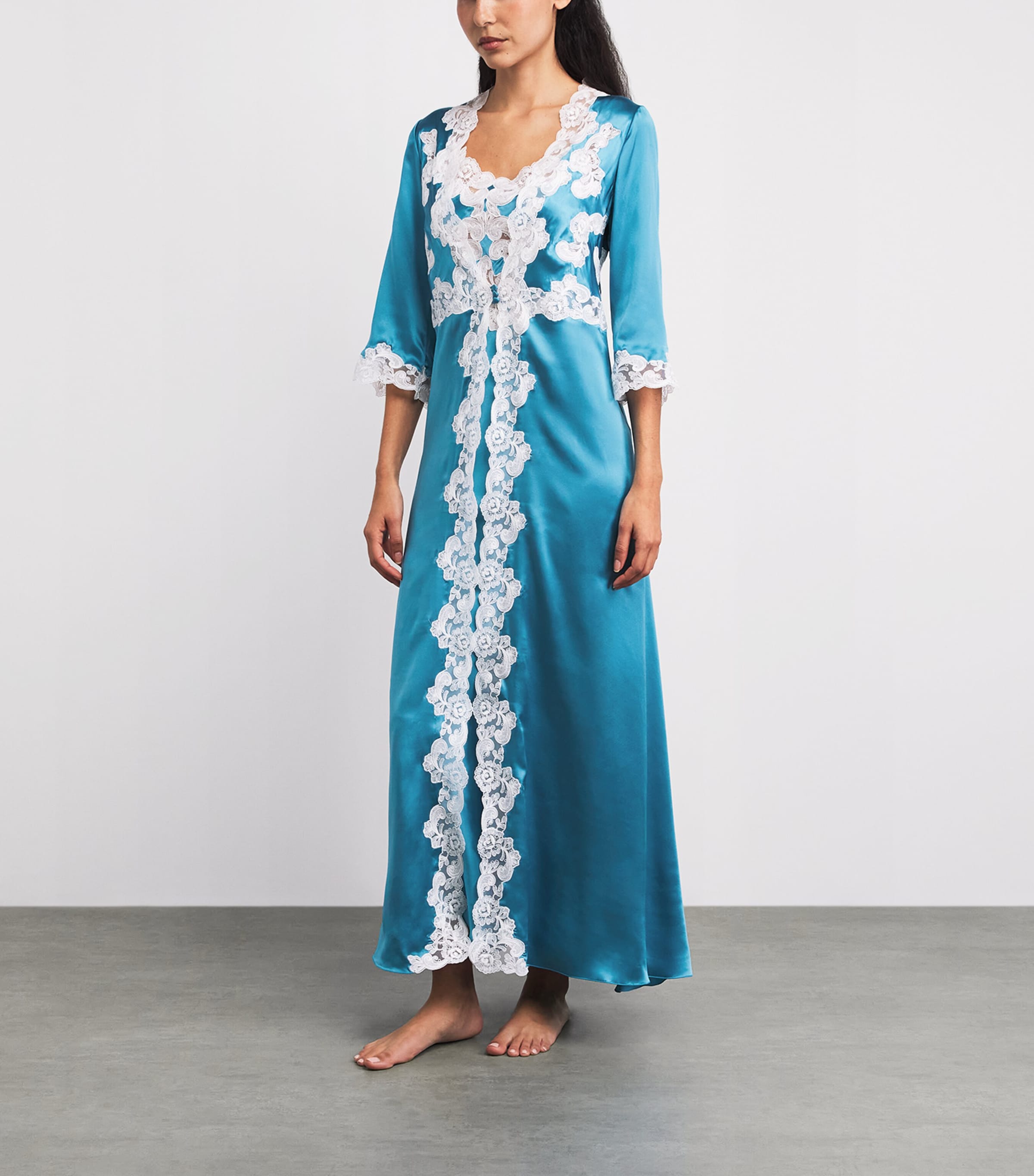 Loretta Caponi Womens Silk Viva Robe Turqouise Image 2