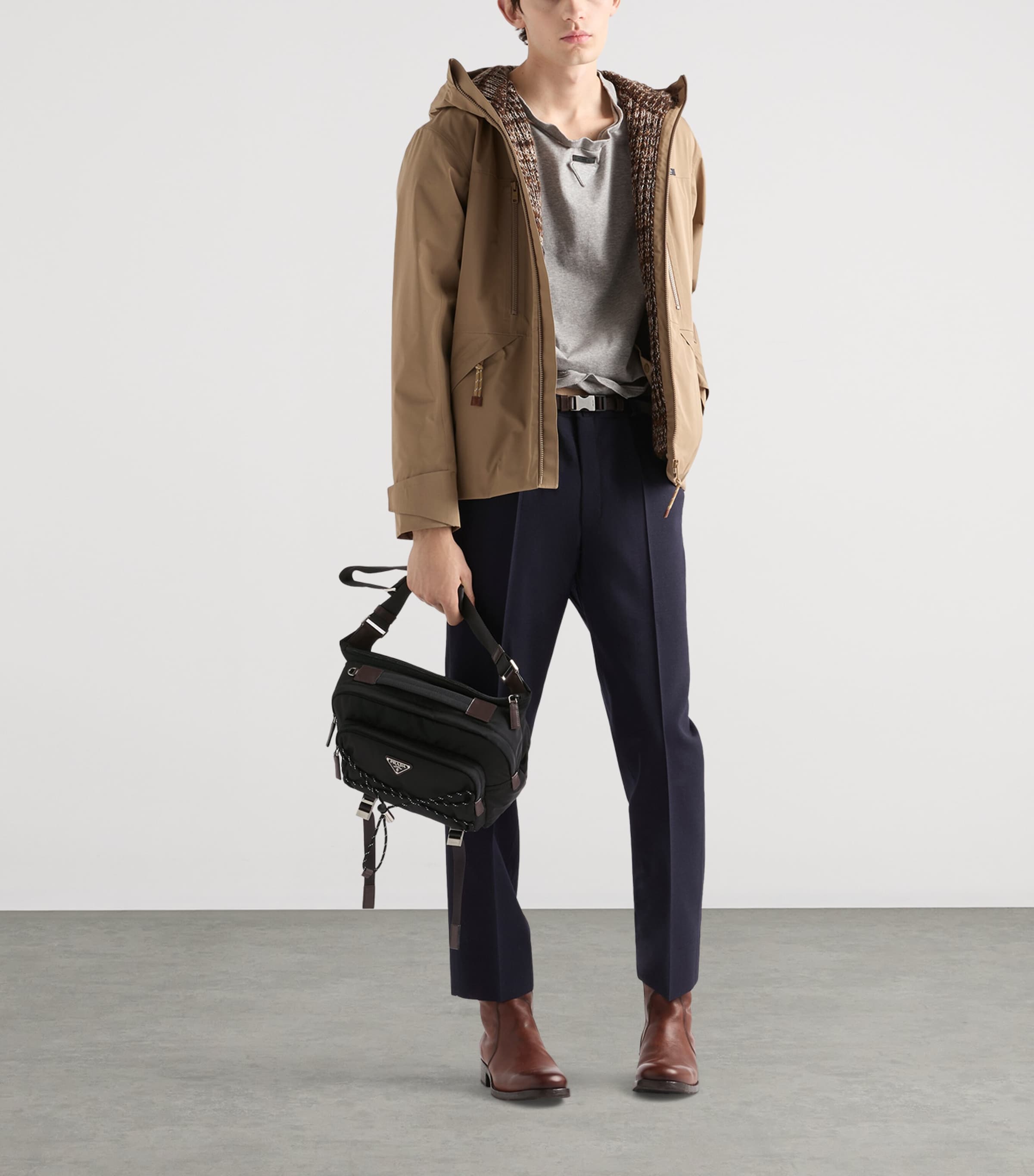 Re-Nylon and Leather Shoulder Bag F0002 Image 2