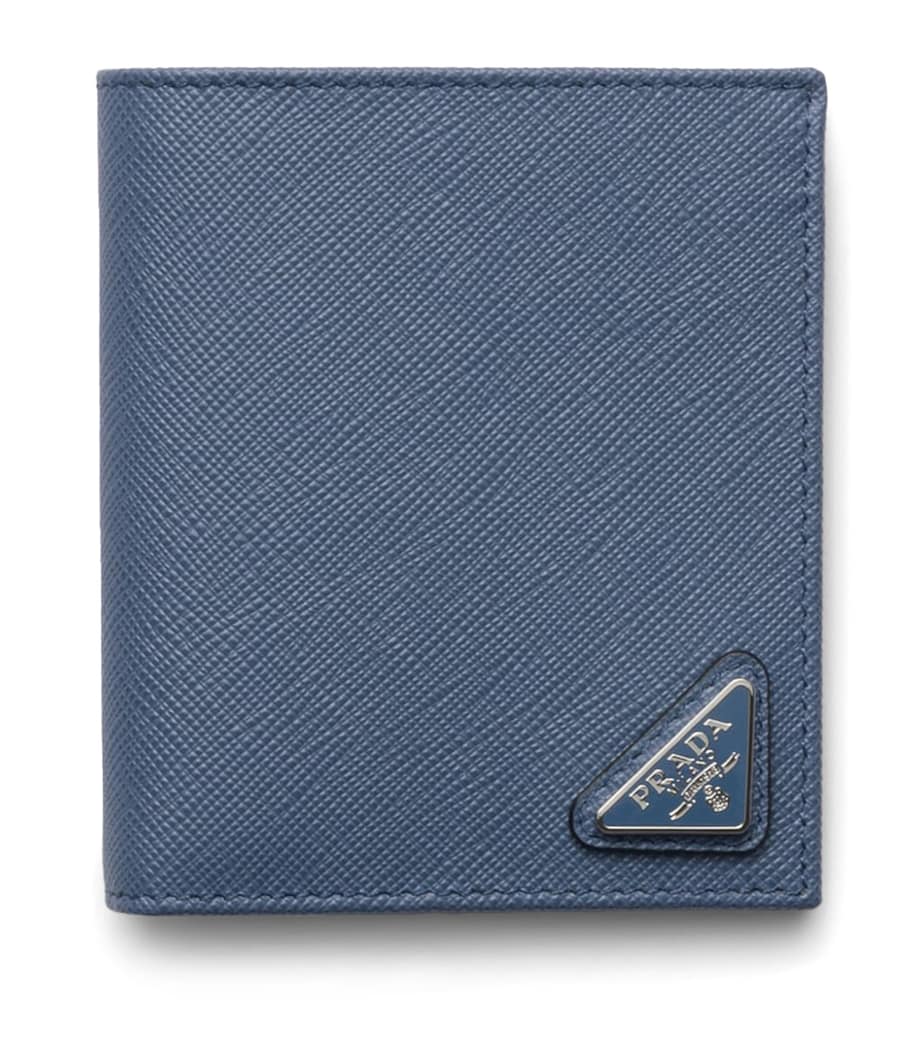 Prada Saffiano Leather Logo Wallet Blue Image 1