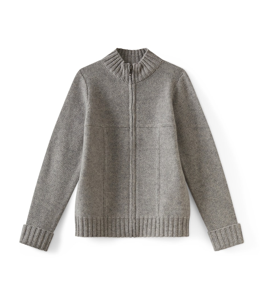 Cashmere Funnel-Neck Cardigan (10-12 Years) GRIS CHINE C. Image 1